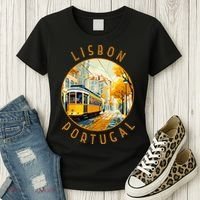 Lisbon Portugal Yellow Tram Retro Distressed Circle Women's T-Shirt thumb 3