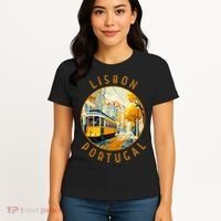 Lisbon Portugal Yellow Tram Retro Distressed Circle Women's T-Shirt thumb 4
