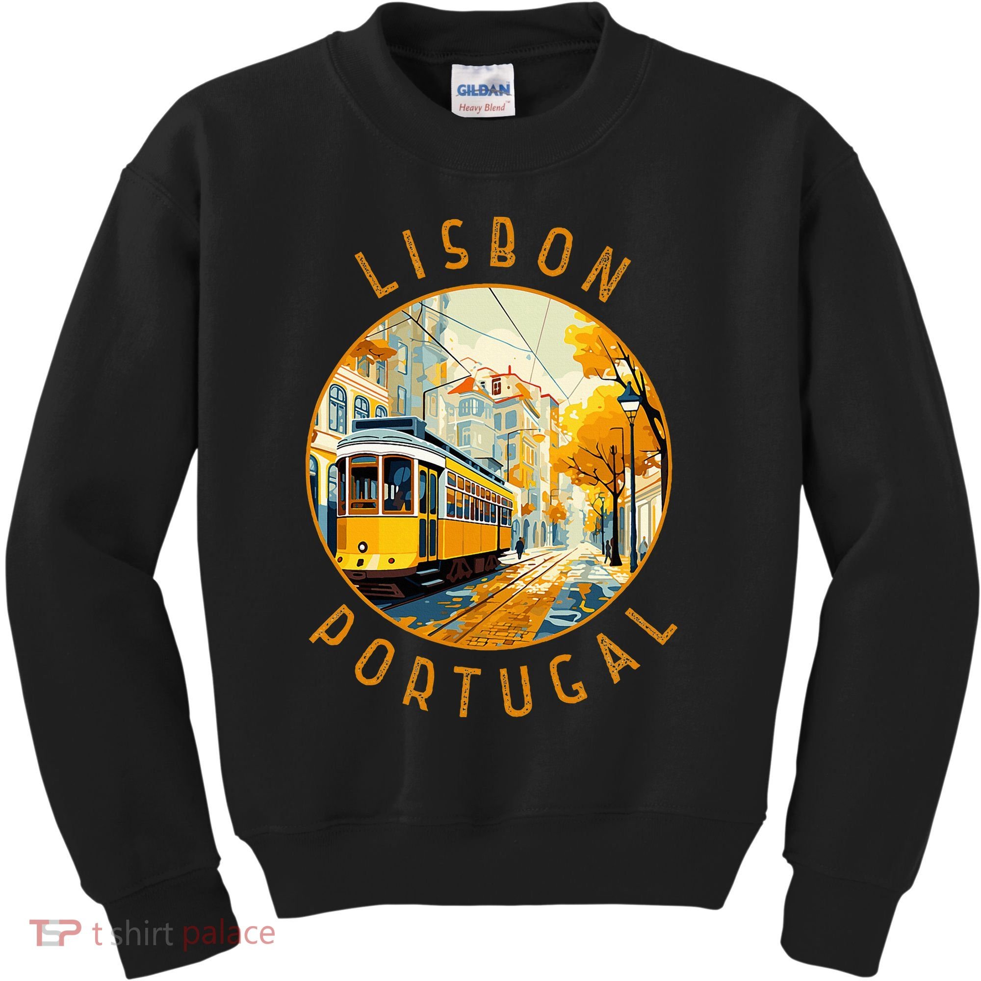 Lisbon Portugal Yellow Tram Retro Distressed Circle Kids Sweatshirt