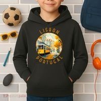 Lisbon Portugal Yellow Tram Retro Distressed Circle Kids Hoodie thumb 2