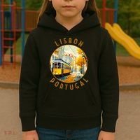 Lisbon Portugal Yellow Tram Retro Distressed Circle Kids Hoodie thumb 3