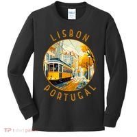 Lisbon Portugal Yellow Tram Retro Distressed Circle Kids Long Sleeve Shirt thumb 0