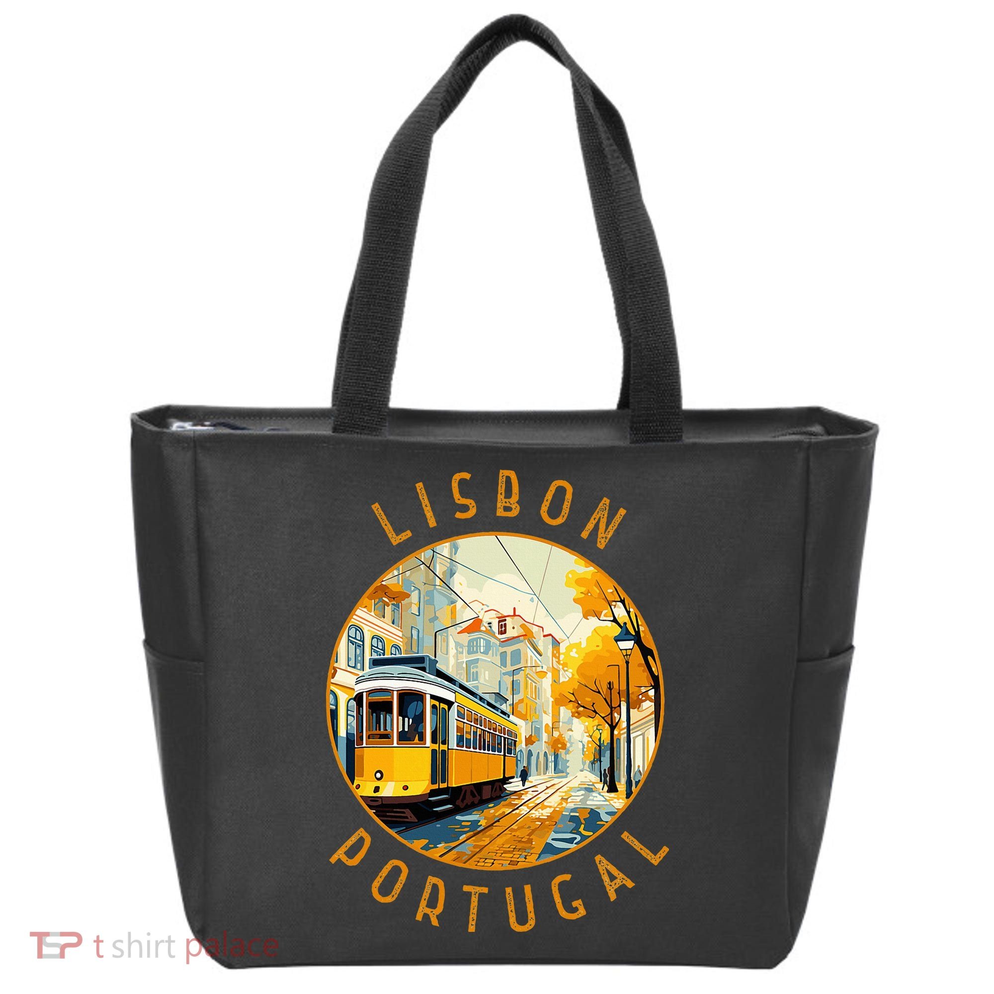 Lisbon Portugal Yellow Tram Retro Distressed Circle Tote Bag