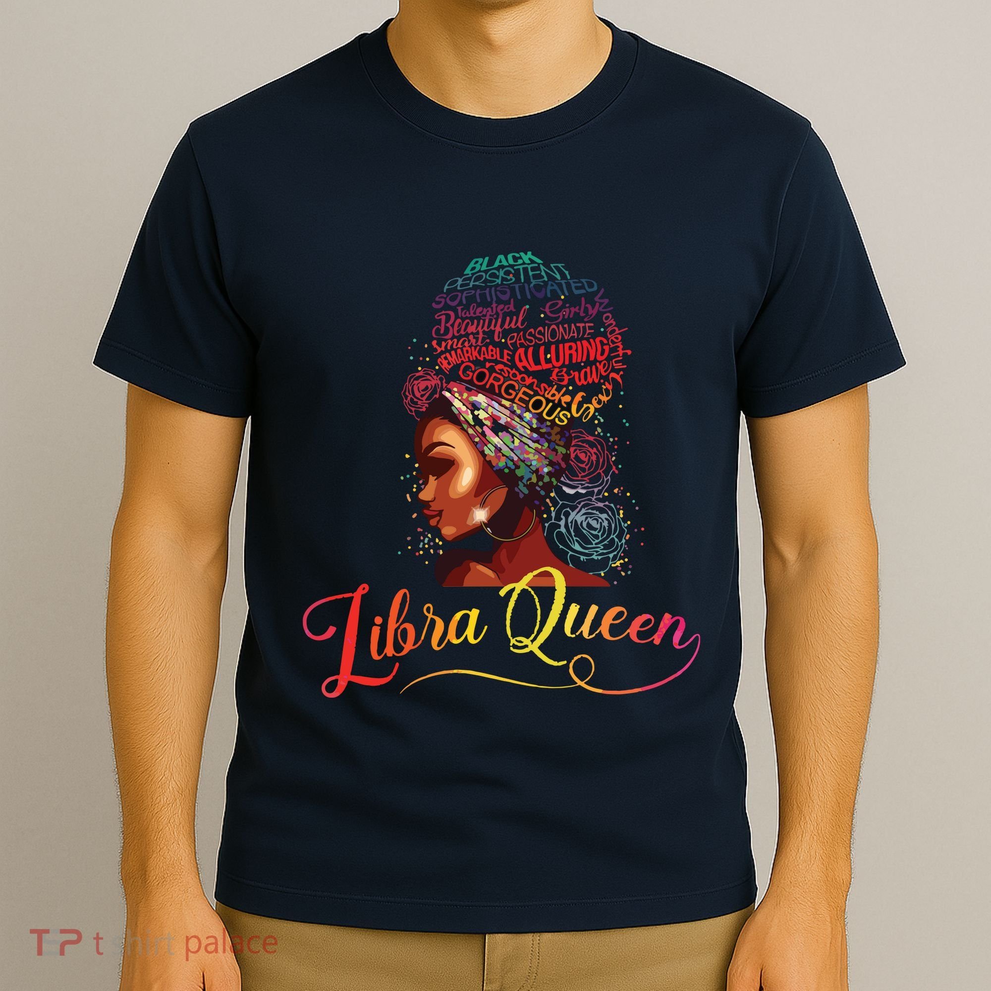 Libra Queen Afro Women September October Melanin Birthday T-Shirt