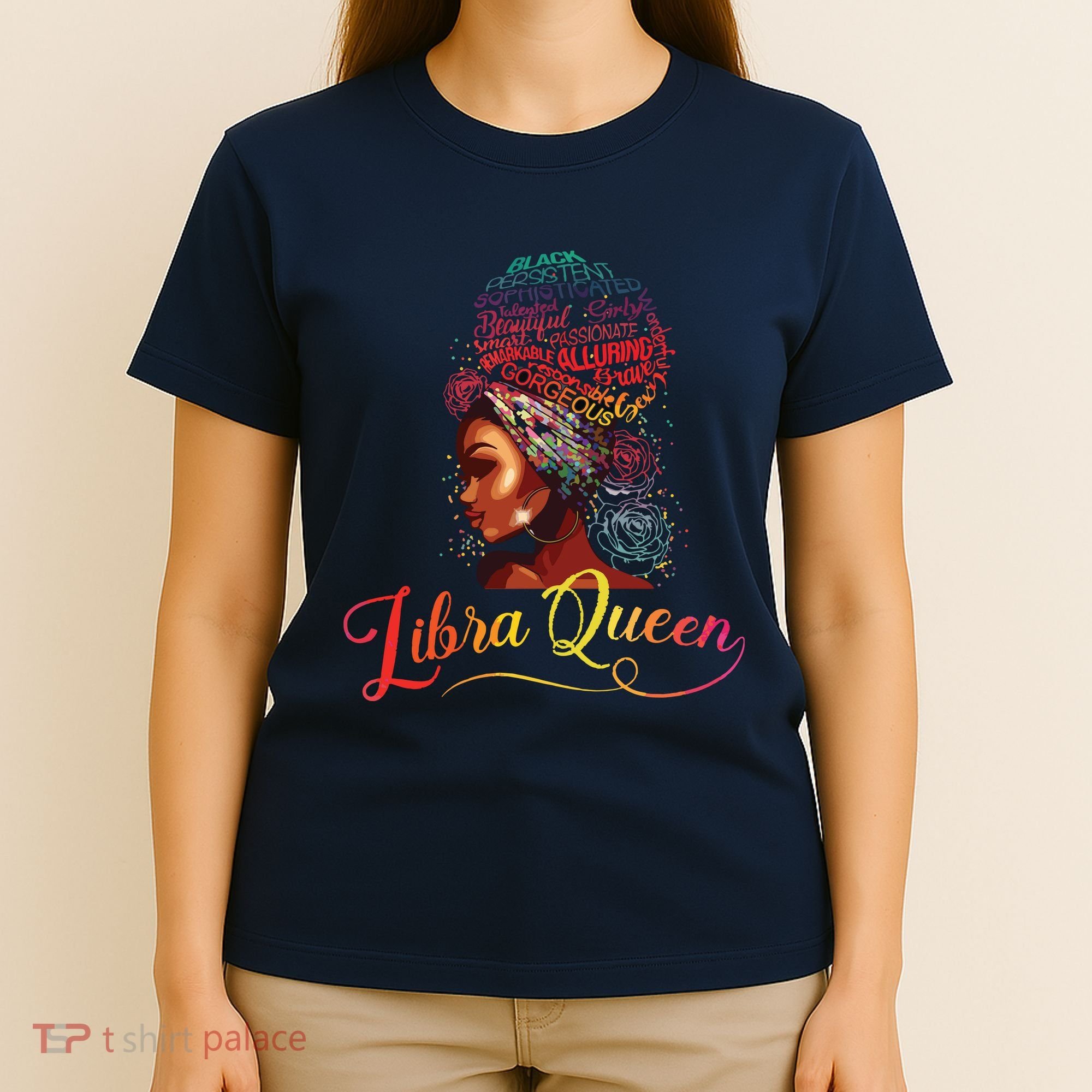 Libra Queen Afro Women September October Melanin Birthday T-Shirt