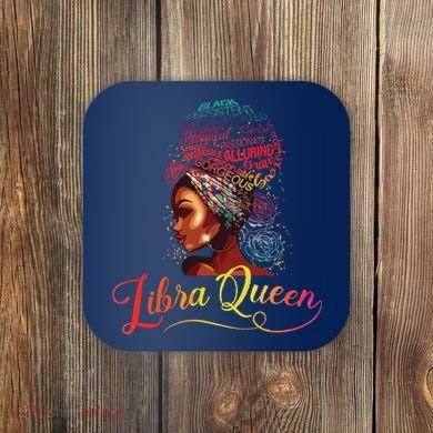 Libra Queen Afro Women September October Melanin Birthday Coaster