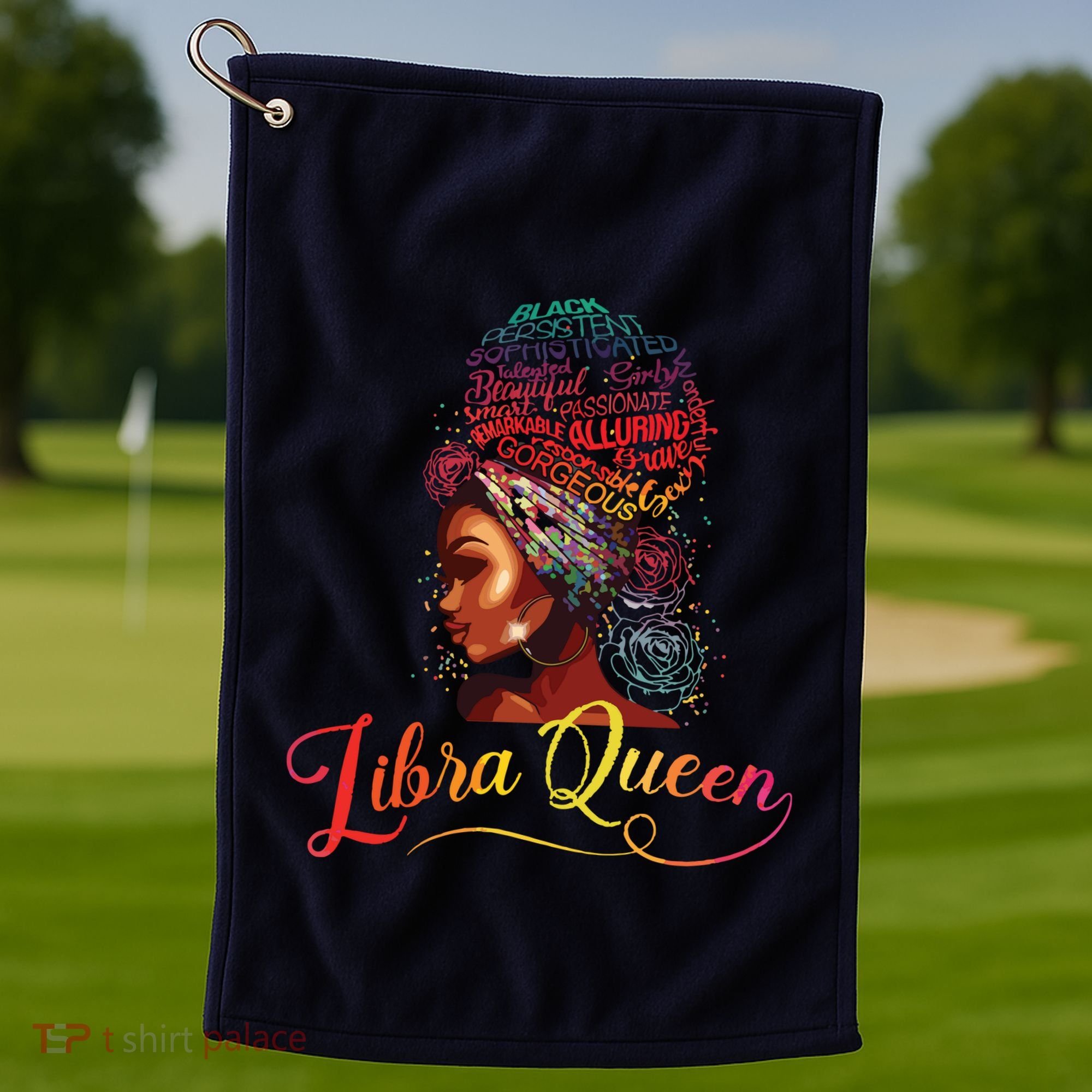 Libra Queen Afro Women September October Melanin Birthday Golf Towel