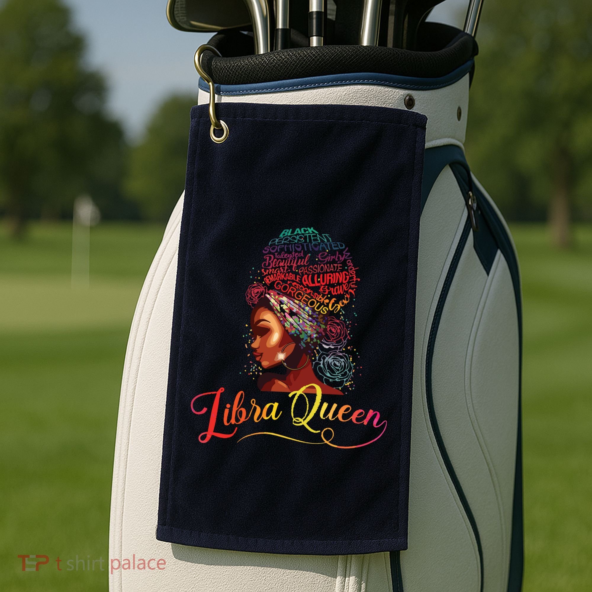 Libra Queen Afro Women September October Melanin Birthday Golf Towel