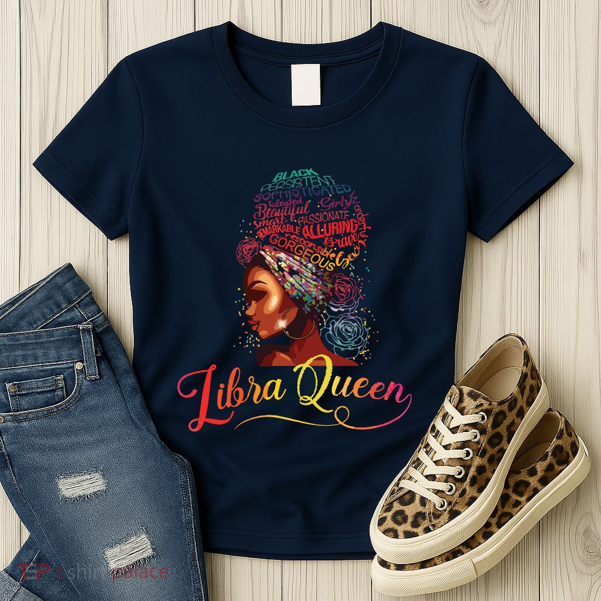 Libra Queen Afro Women September October Melanin Birthday Women's T-Shirt