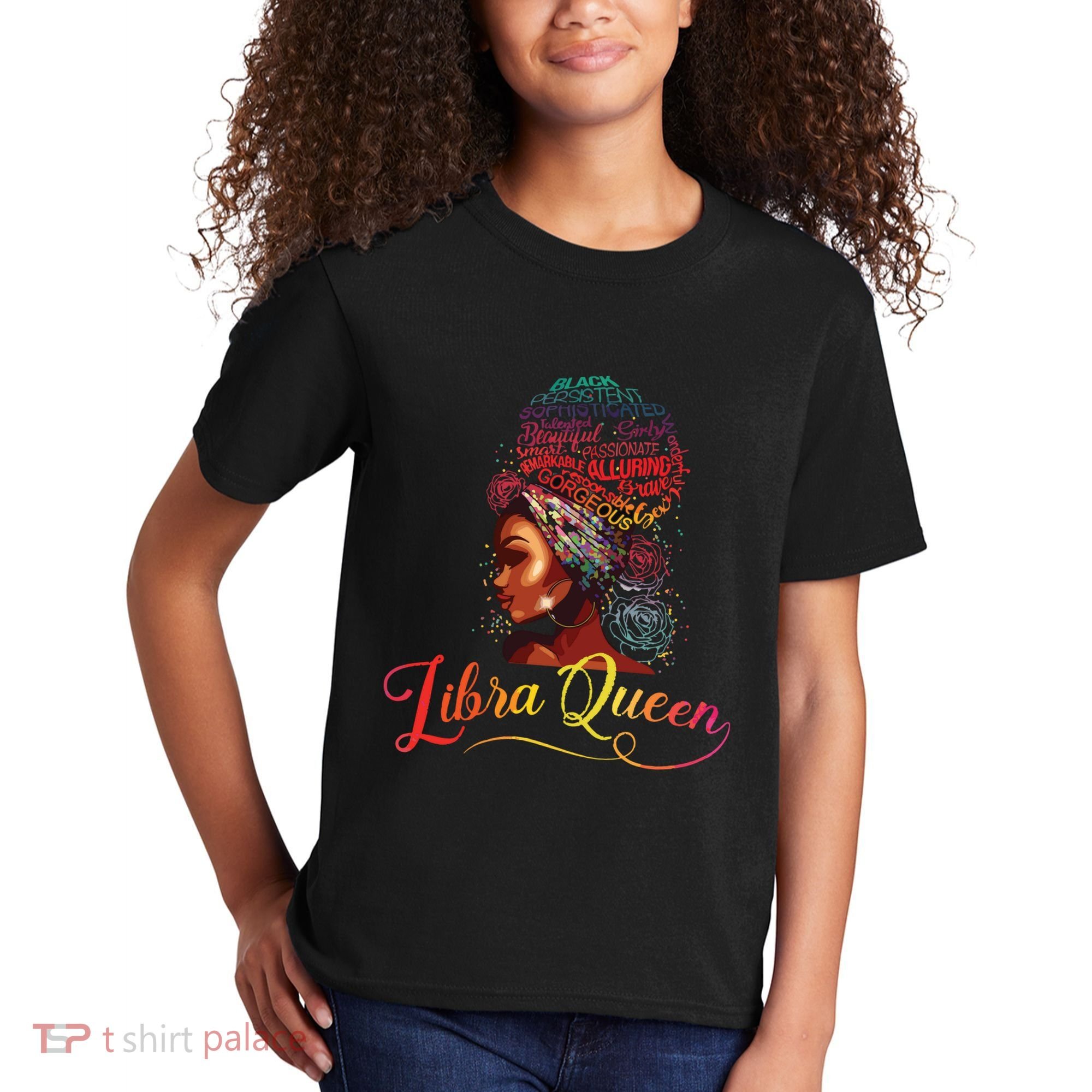 Libra Queen Afro Women September October Melanin Birthday Kids T-Shirt