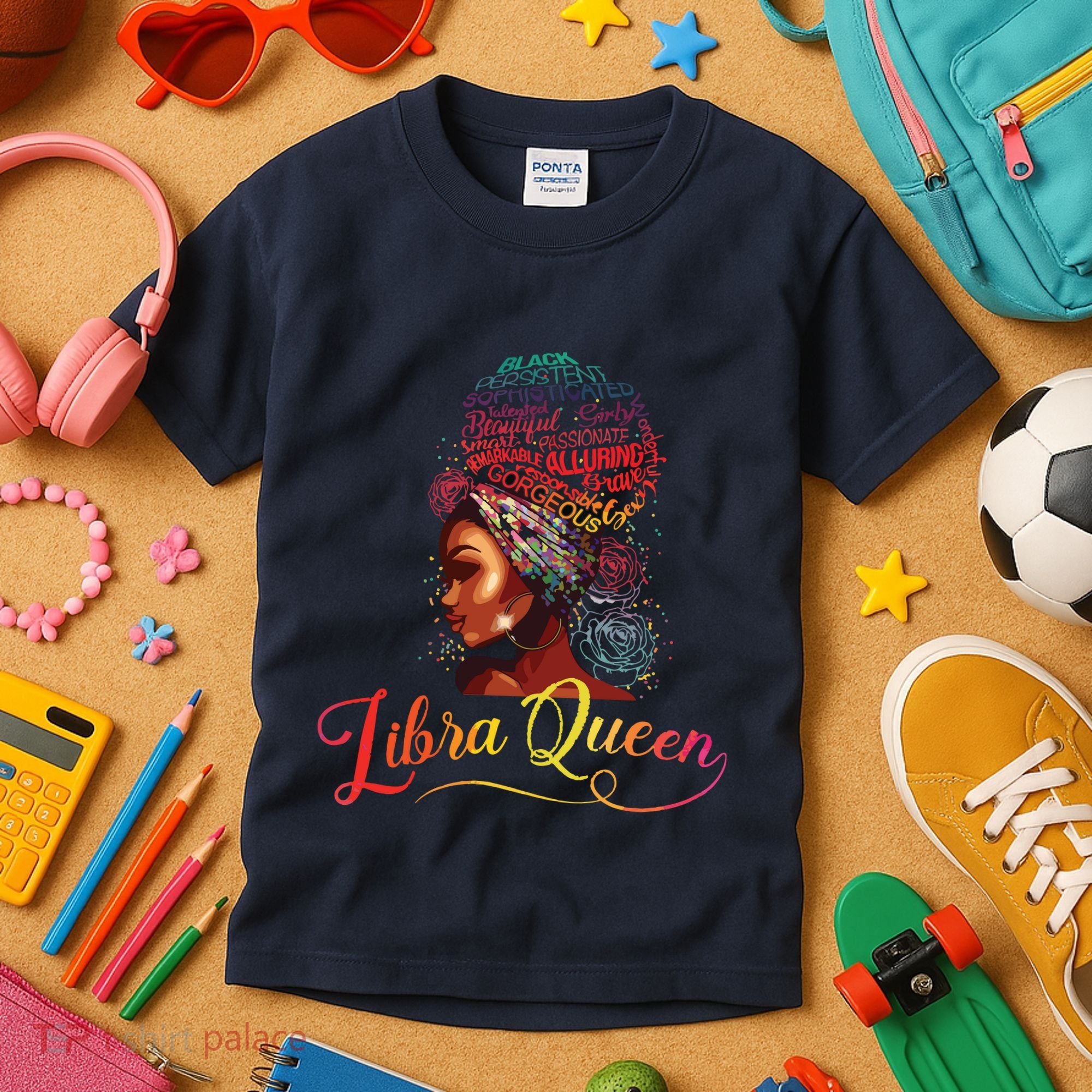 Libra Queen Afro Women September October Melanin Birthday Kids T-Shirt
