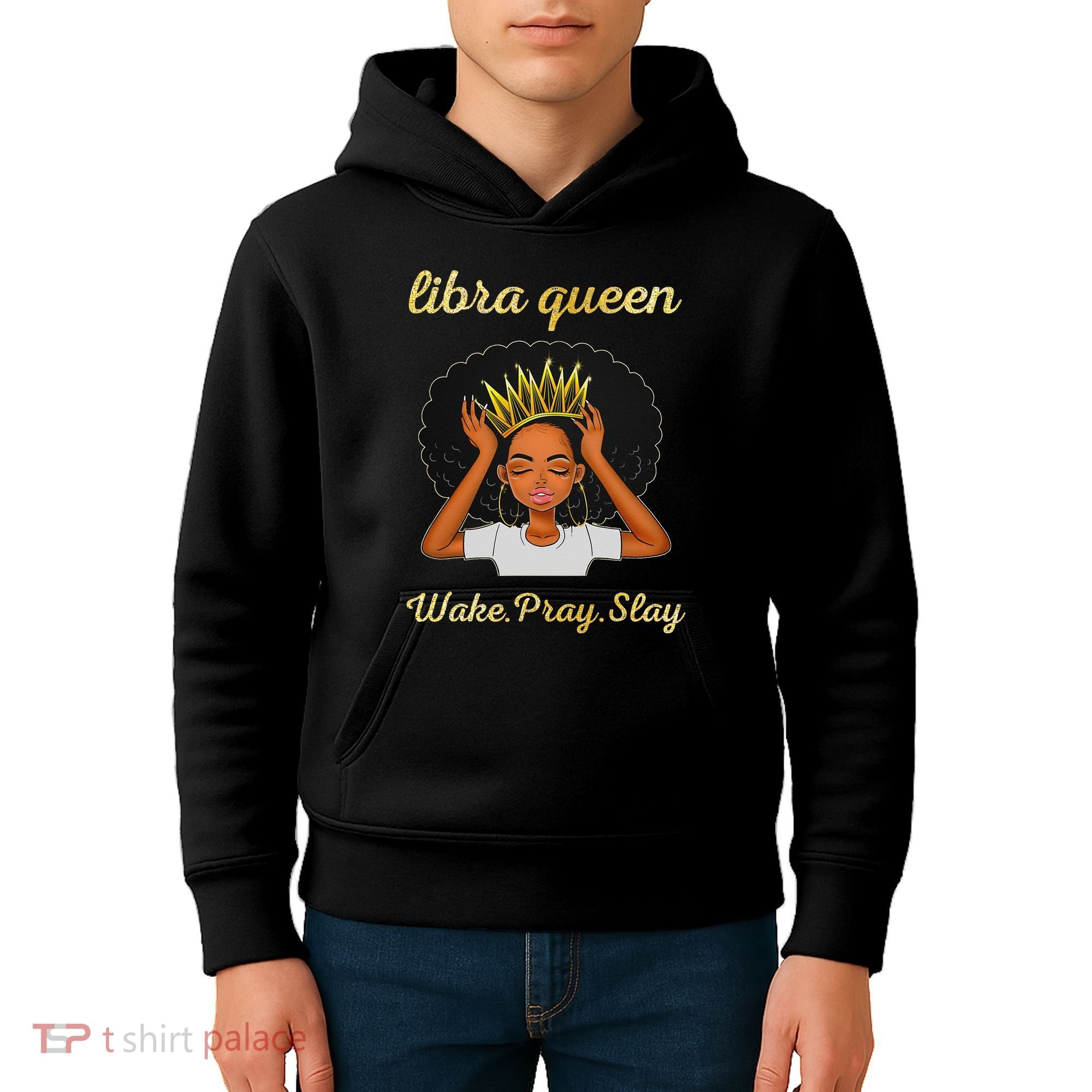 Libra Queens Black Queen September October Birthday Kids Hoodie
