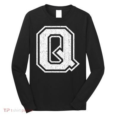Letter Q Shirt Capital Alphabet Varsity Distressed Monogram Long Sleeve Shirt