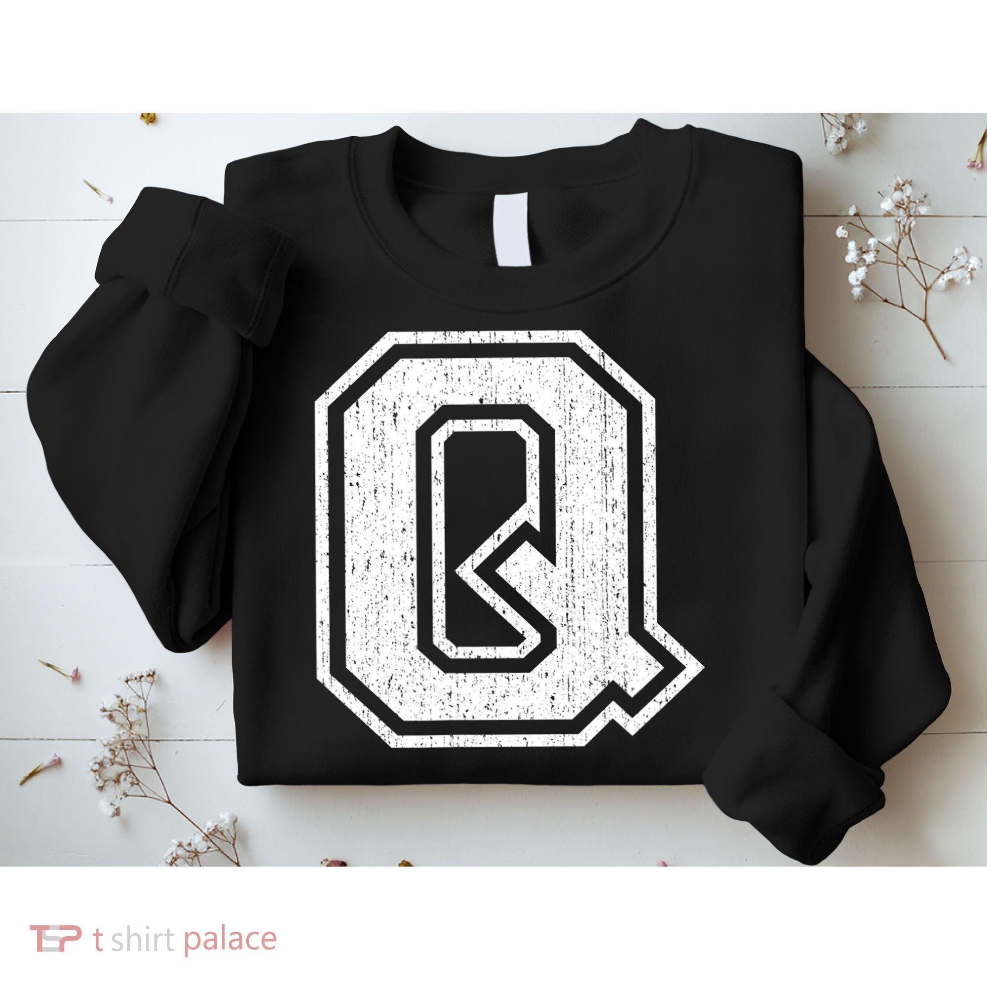 Letter Q Shirt Capital Alphabet Varsity Distressed Monogram Sweatshirt