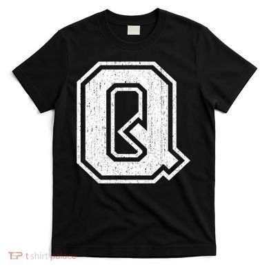 Letter Q Shirt Capital Alphabet Varsity Distressed Monogram T-Shirt