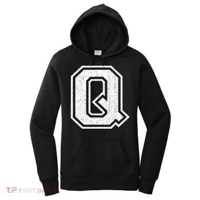 Letter Q Shirt Capital Alphabet Varsity Distressed Monogram Women's Hoodie