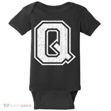 Letter Q Shirt Capital Alphabet Varsity Distressed Monogram Baby Bodysuit