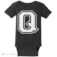 Letter Q Shirt Capital Alphabet Varsity Distressed Monogram Baby Bodysuit thumb 0