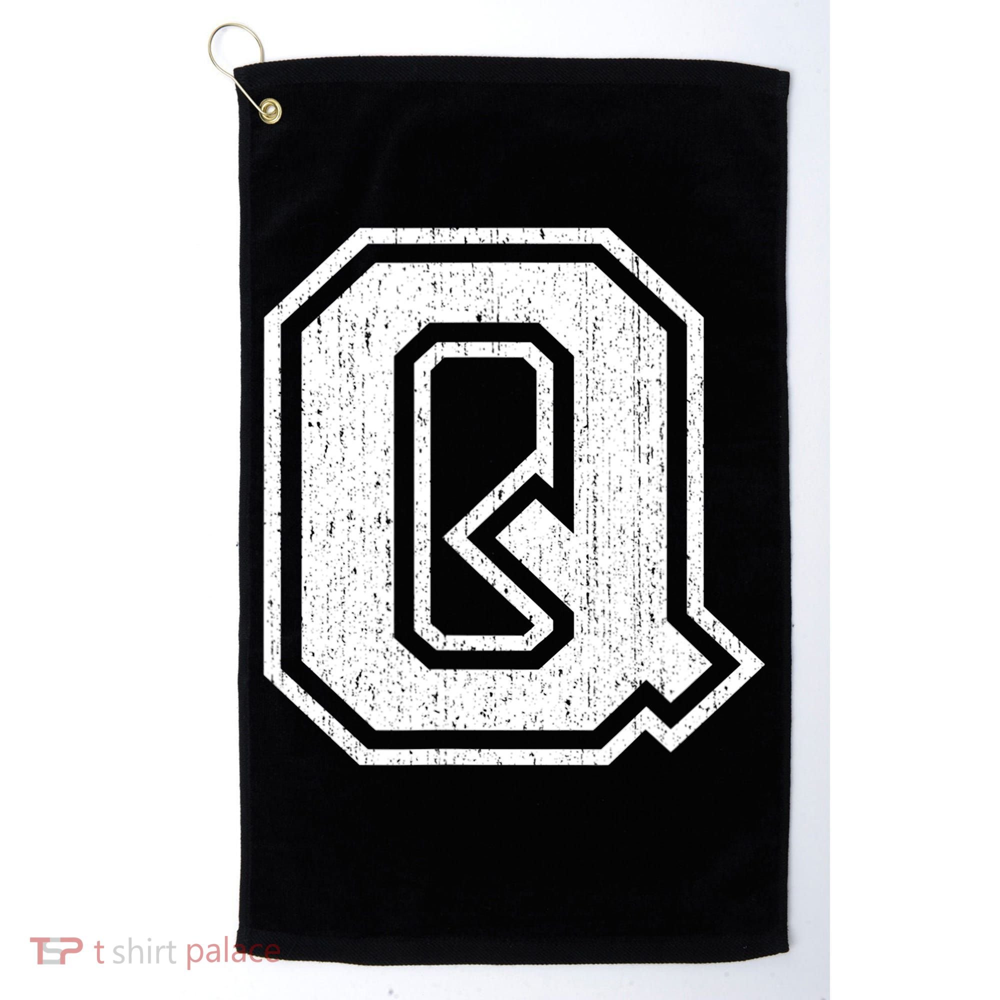 Letter Q Shirt Capital Alphabet Varsity Distressed Monogram Golf Towel