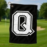 Letter Q Shirt Capital Alphabet Varsity Distressed Monogram Golf Towel thumb 1