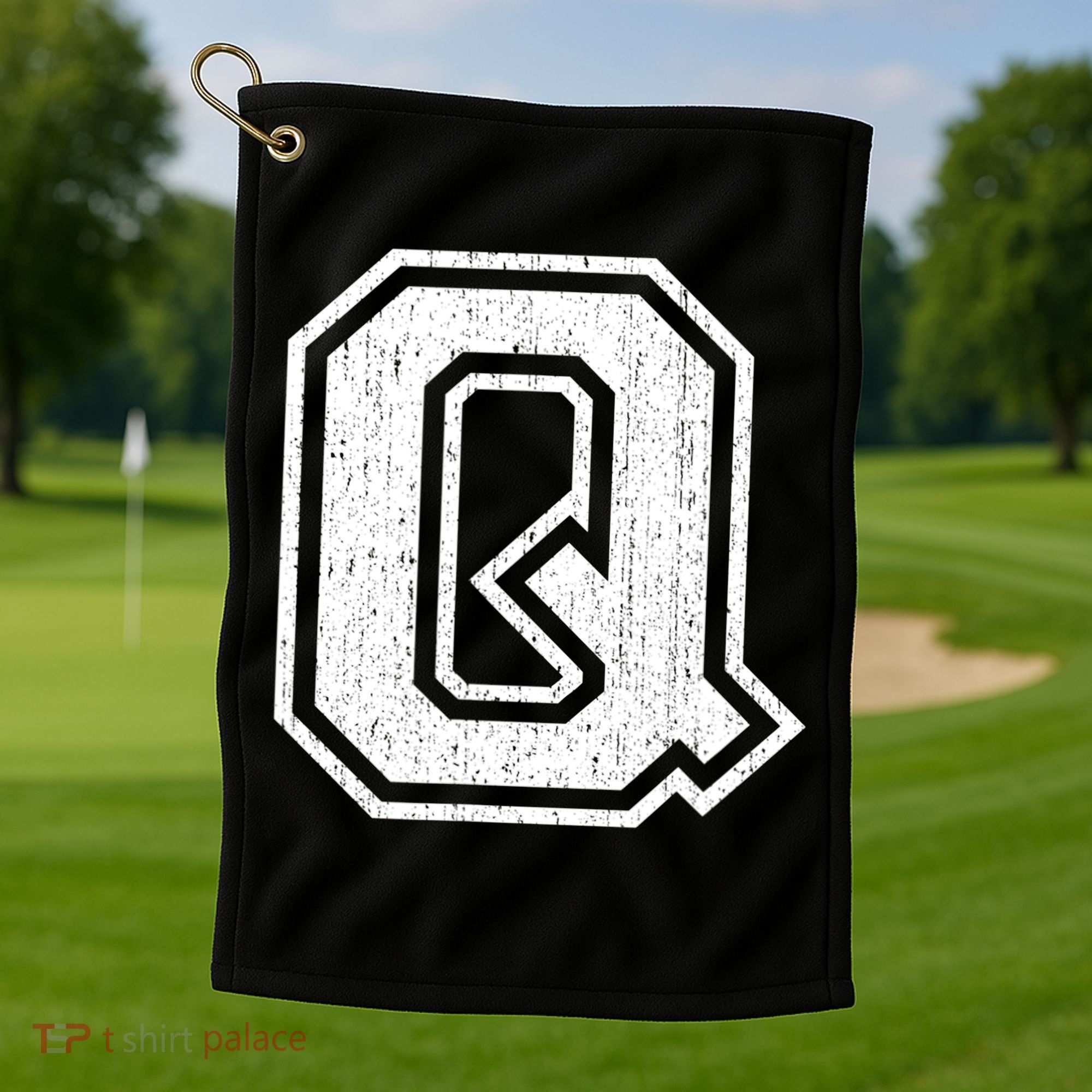 Letter Q Shirt Capital Alphabet Varsity Distressed Monogram Golf Towel