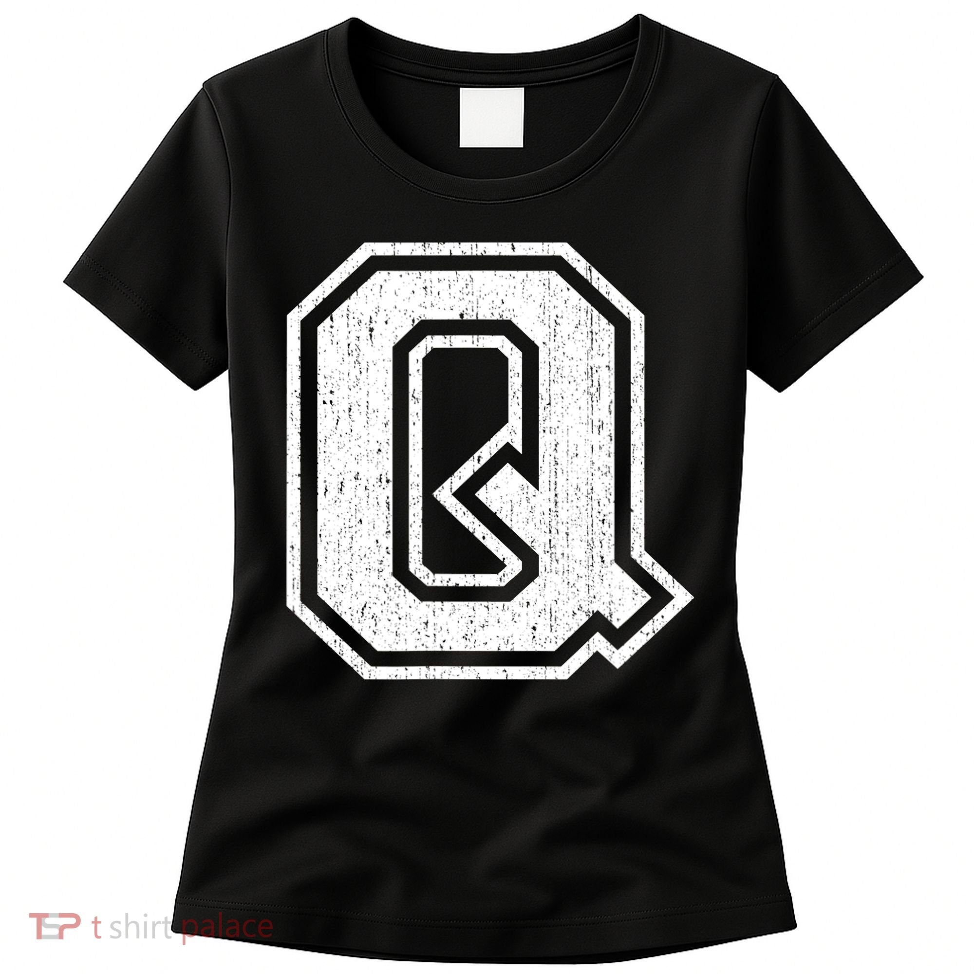 Letter Q Shirt Capital Alphabet Varsity Distressed Monogram Women's T-Shirt