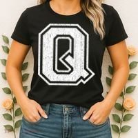 Letter Q Shirt Capital Alphabet Varsity Distressed Monogram Women's T-Shirt thumb 2