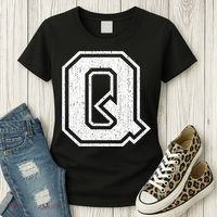 Letter Q Shirt Capital Alphabet Varsity Distressed Monogram Women's T-Shirt thumb 3