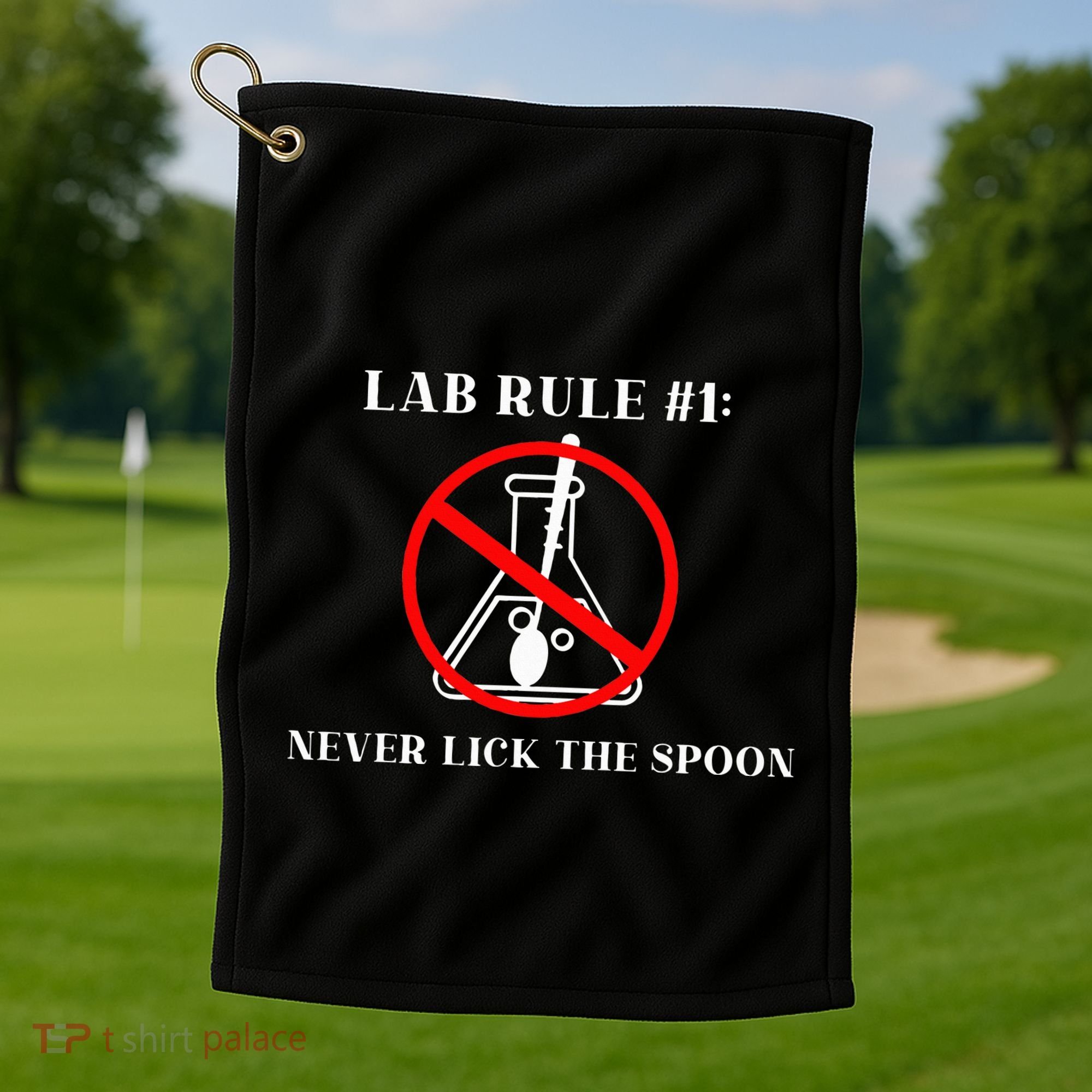Lab Rule 1 Never Lick The Spoon Funny Science Chemistry Golf Towel