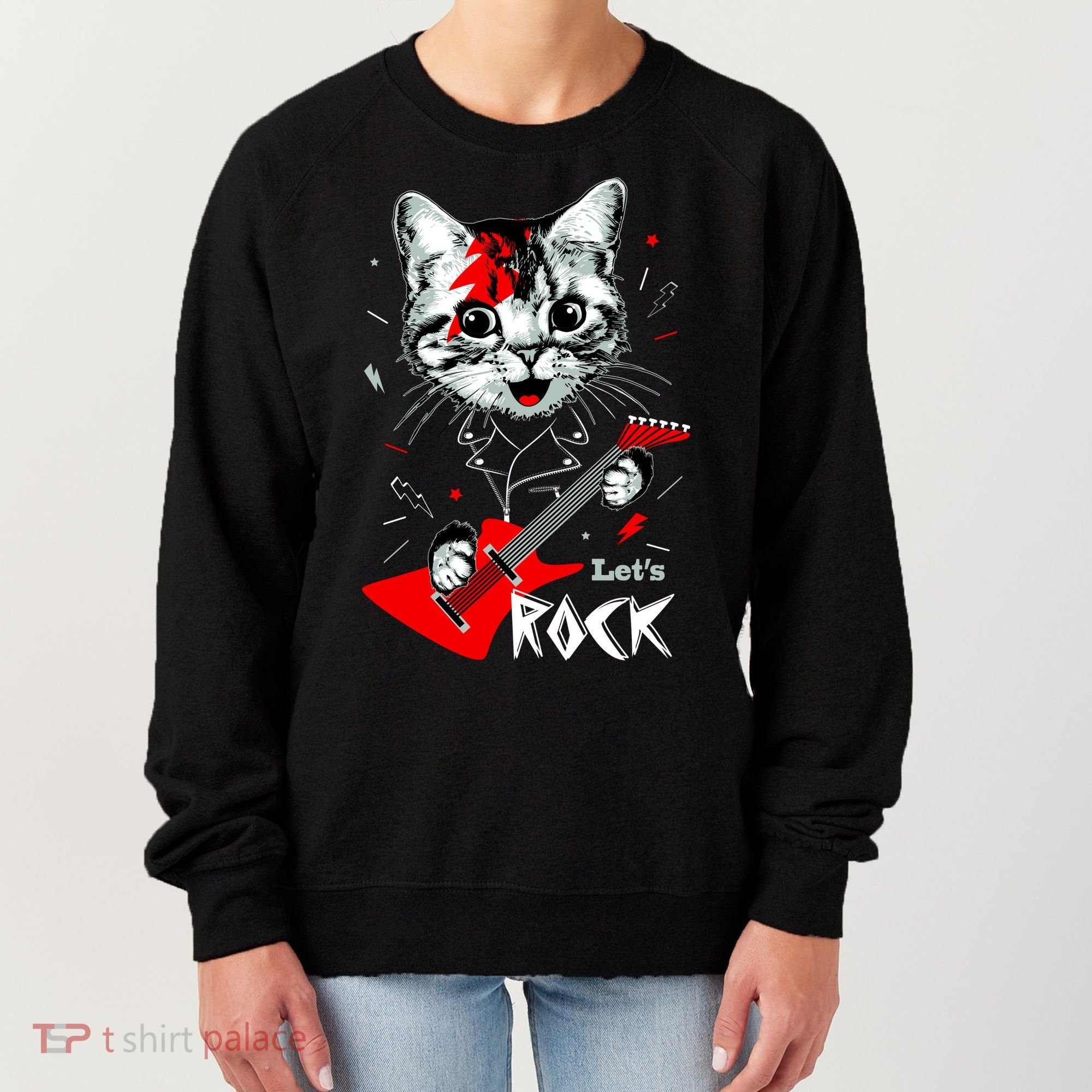 Lets Rock Cat Rock Band Guitar Rock And Roll Women's Sweatshirt