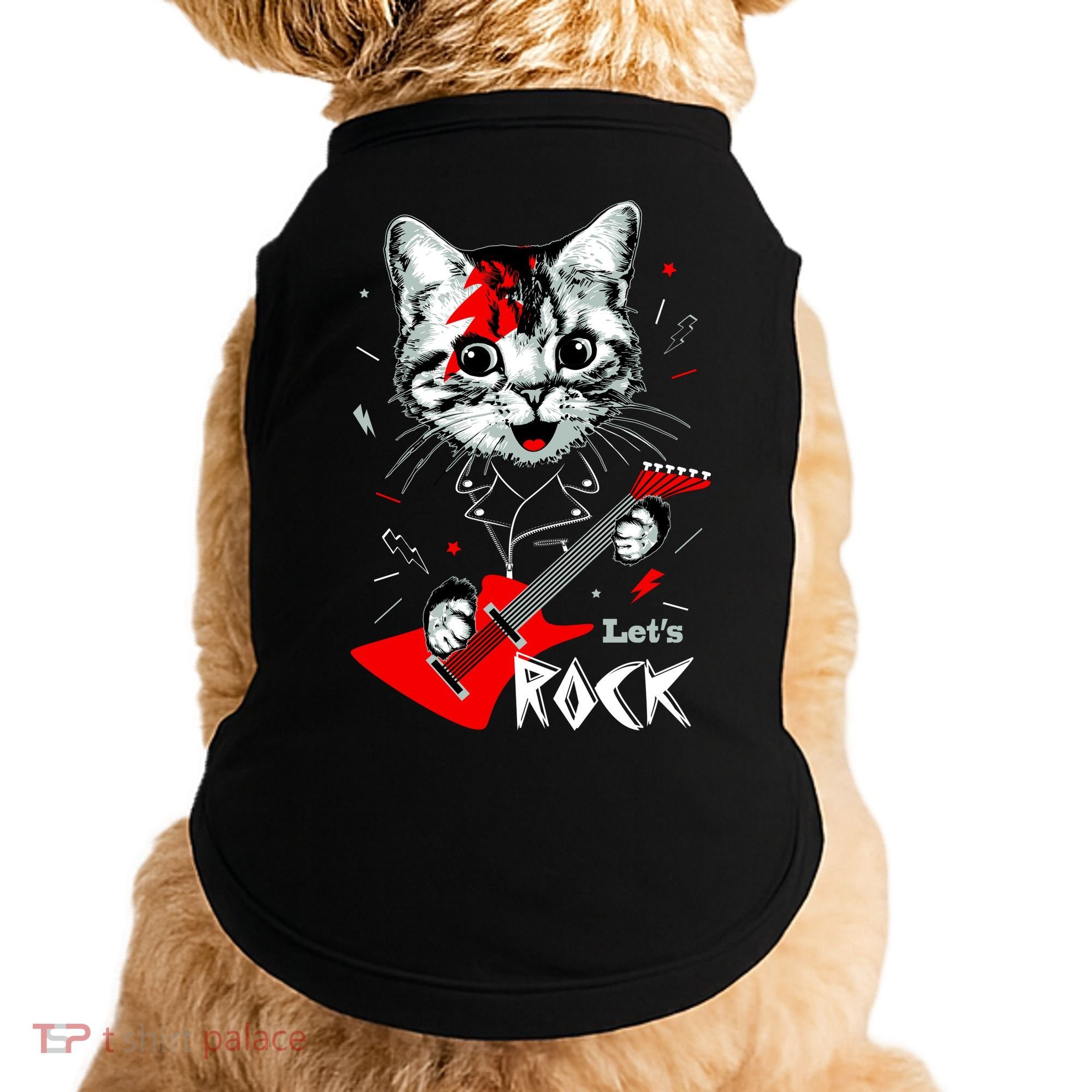 Lets Rock Cat Rock Band Guitar Rock And Roll Doggie Tank
