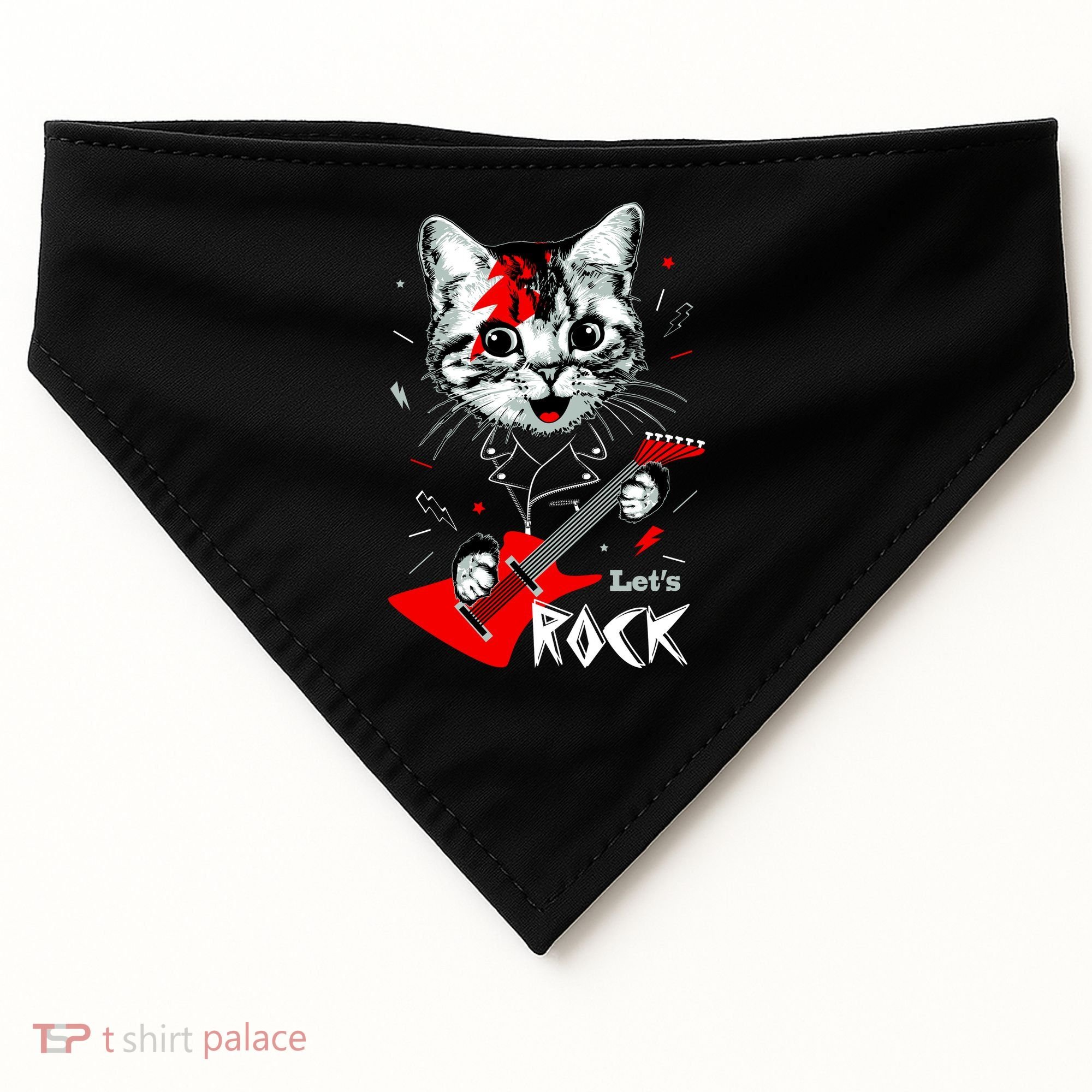 Lets Rock Cat Rock Band Guitar Rock And Roll USA-Made Doggie Bandana