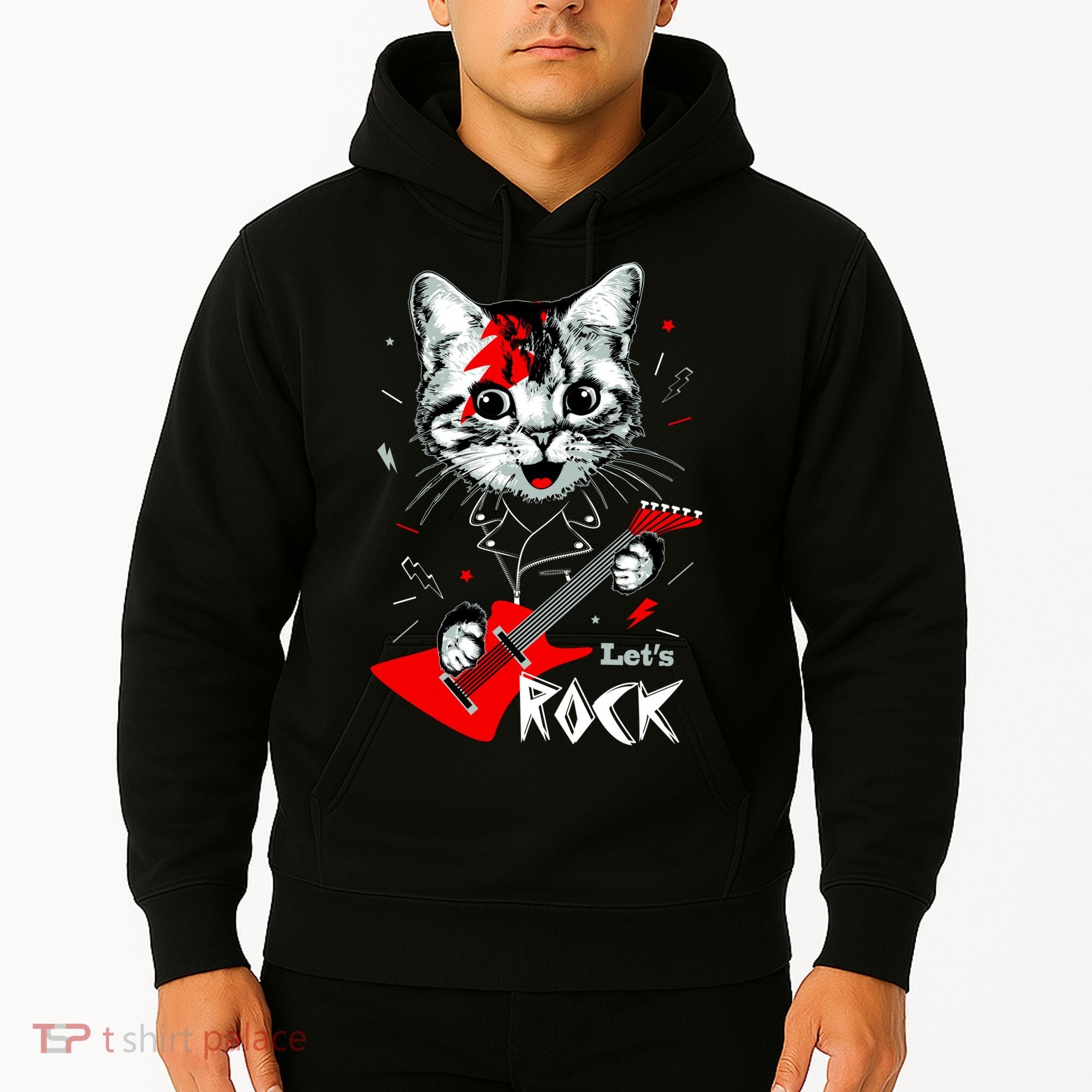 Lets Rock Cat Rock Band Guitar Rock And Roll Hoodie