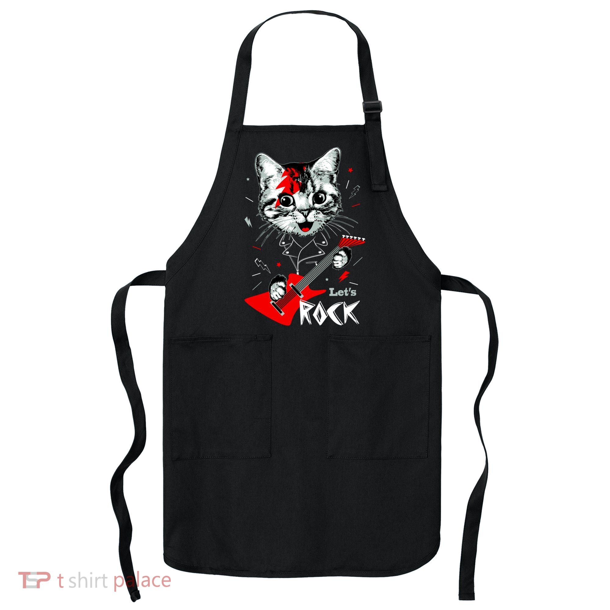 Lets Rock Cat Rock Band Guitar Rock And Roll Apron