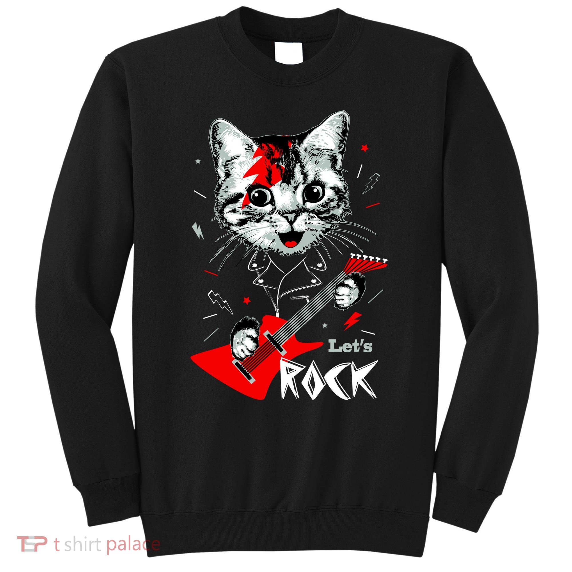 Lets Rock Cat Rock Band Guitar Rock And Roll Sweatshirt