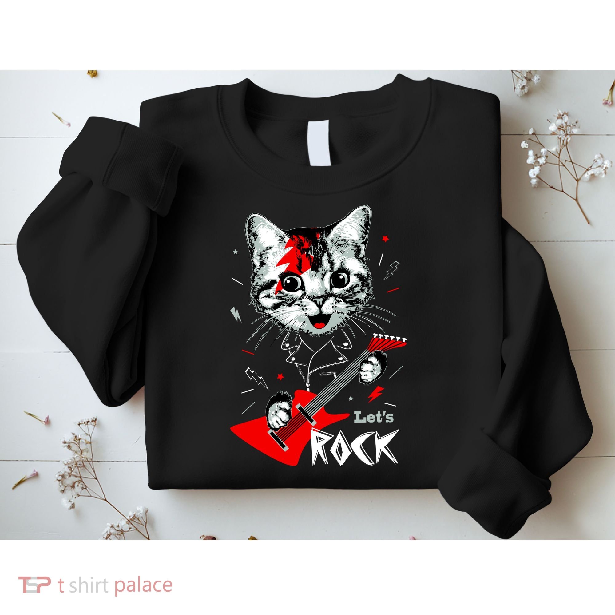 Lets Rock Cat Rock Band Guitar Rock And Roll Sweatshirt