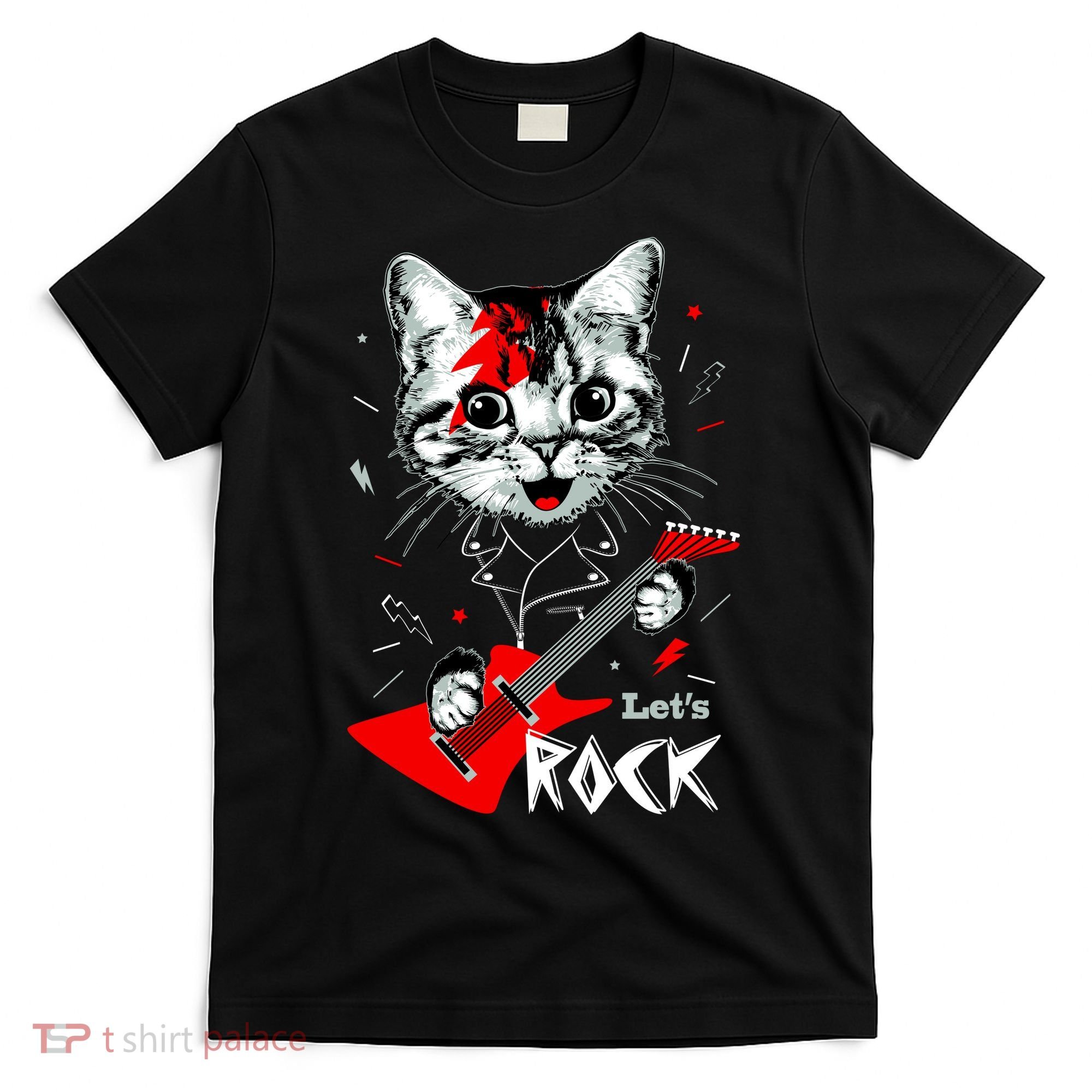 Lets Rock Cat Rock Band Guitar Rock And Roll T-Shirt