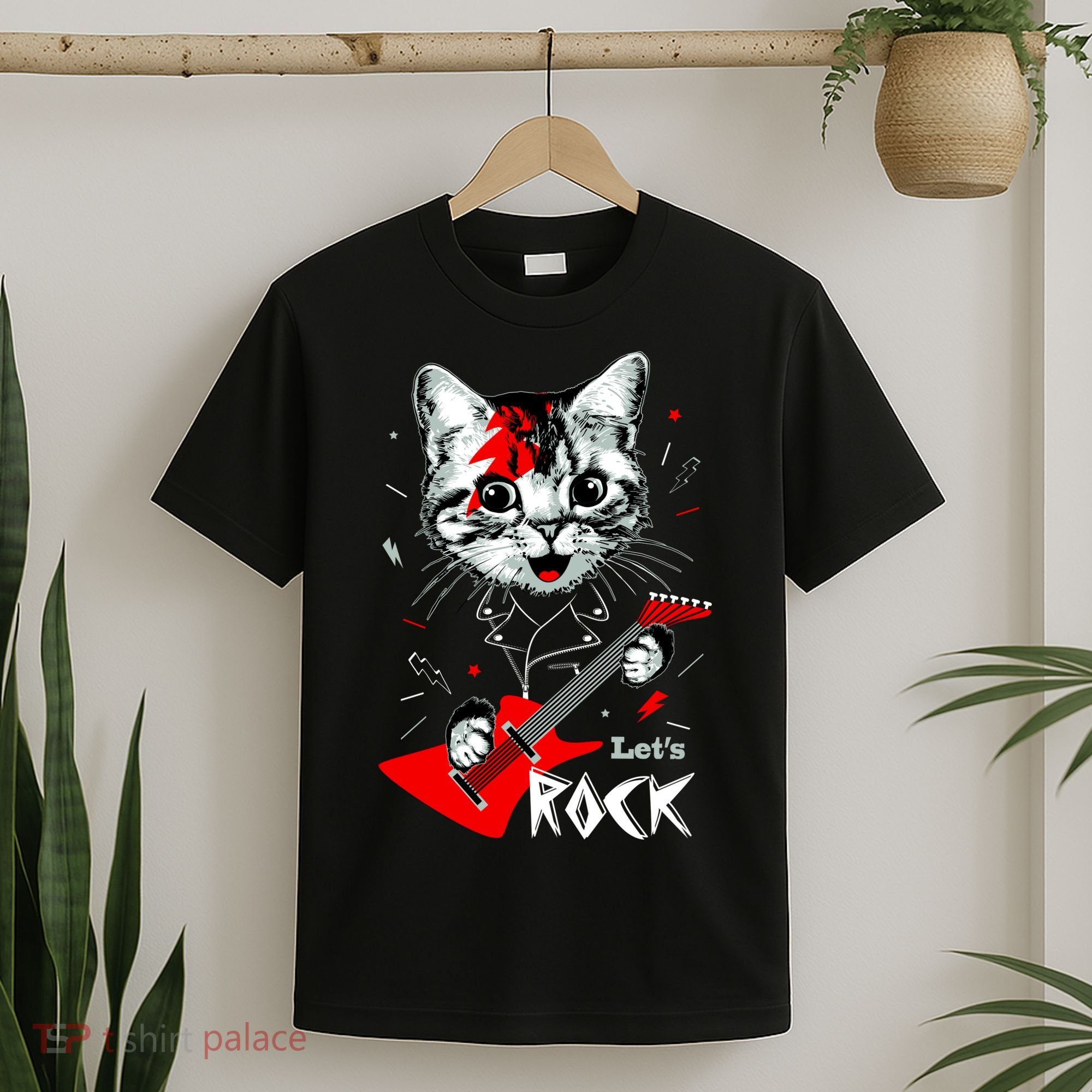 Lets Rock Cat Rock Band Guitar Rock And Roll T-Shirt