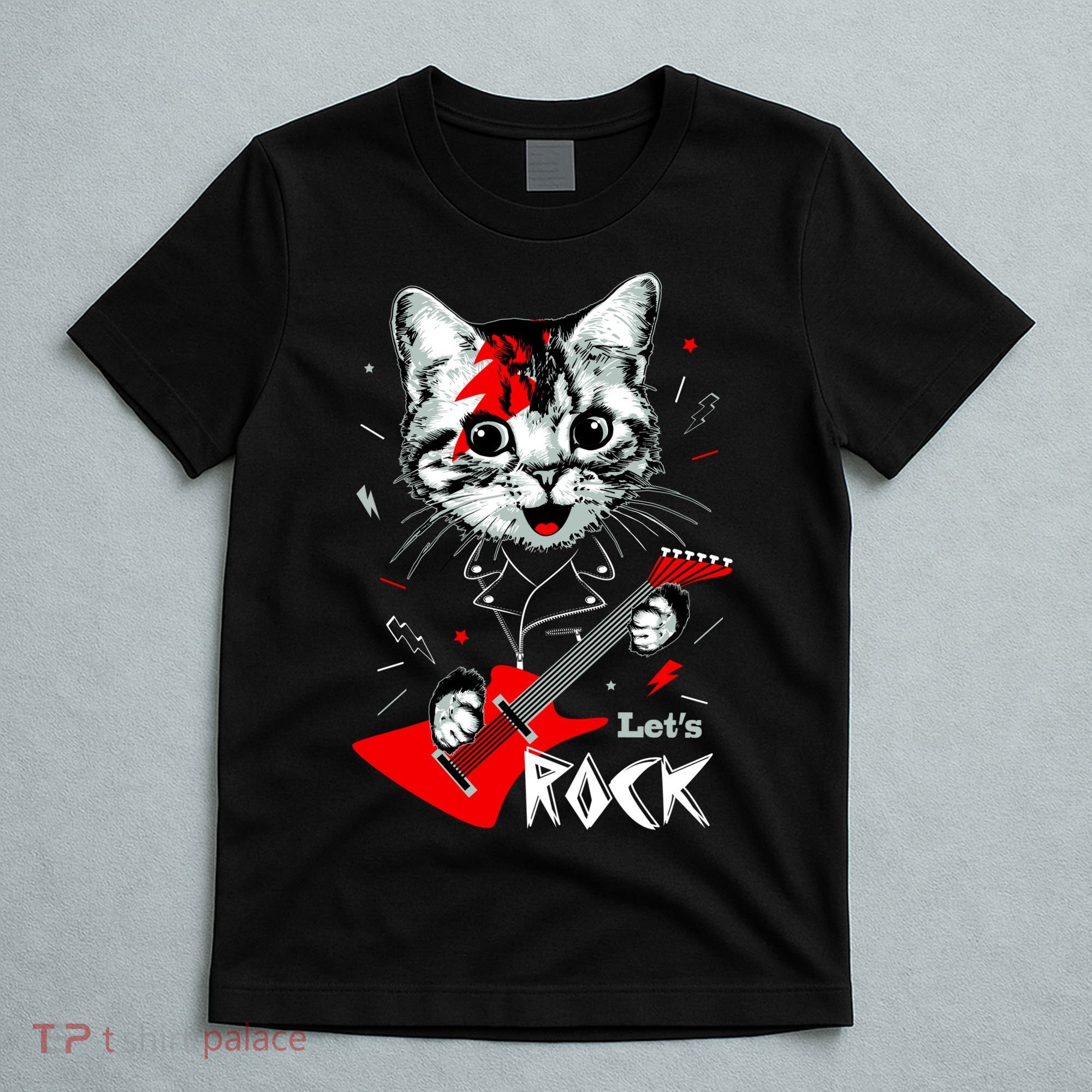 Lets Rock Cat Rock Band Guitar Rock And Roll T-Shirt
