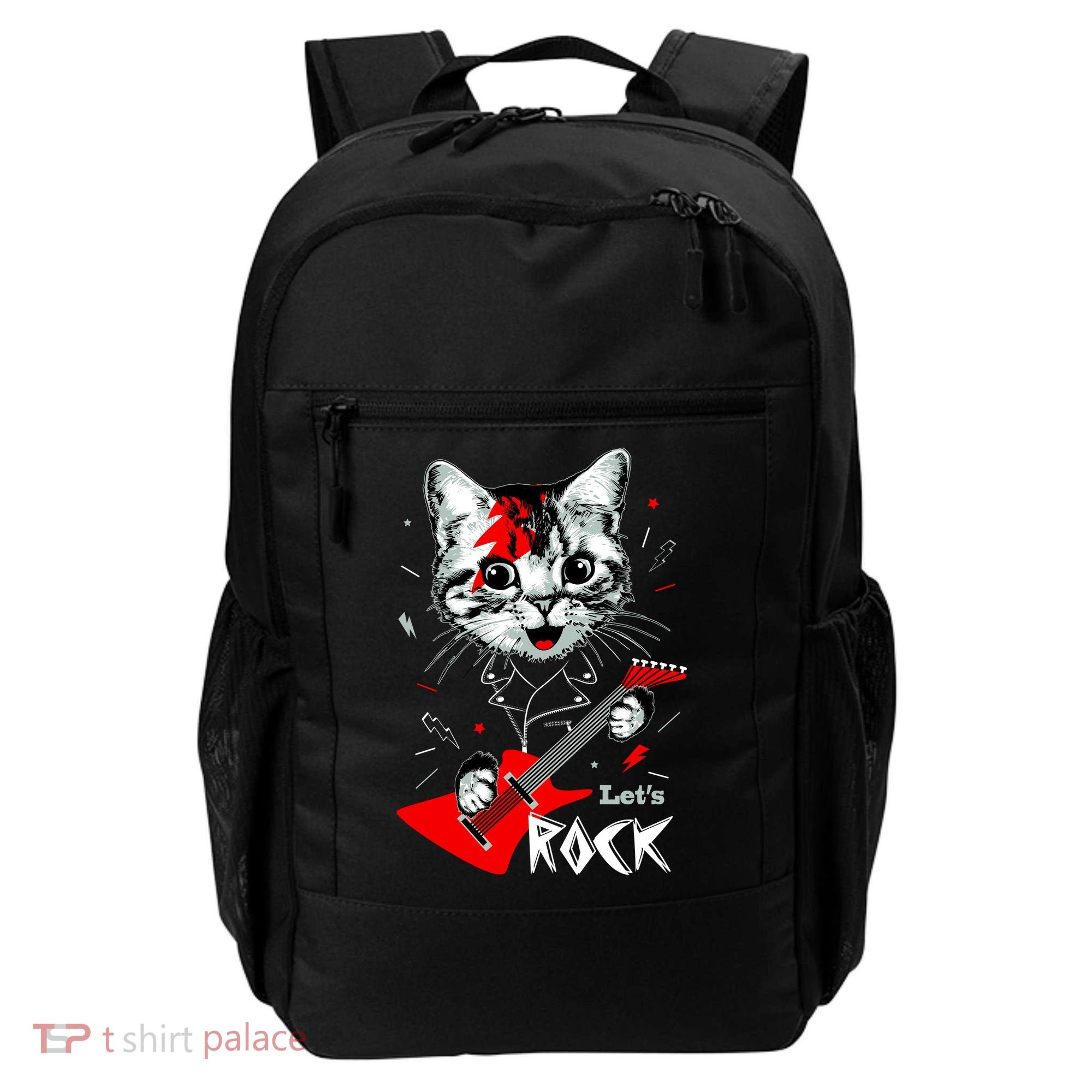 Lets Rock Cat Rock Band Guitar Rock And Roll Backpack