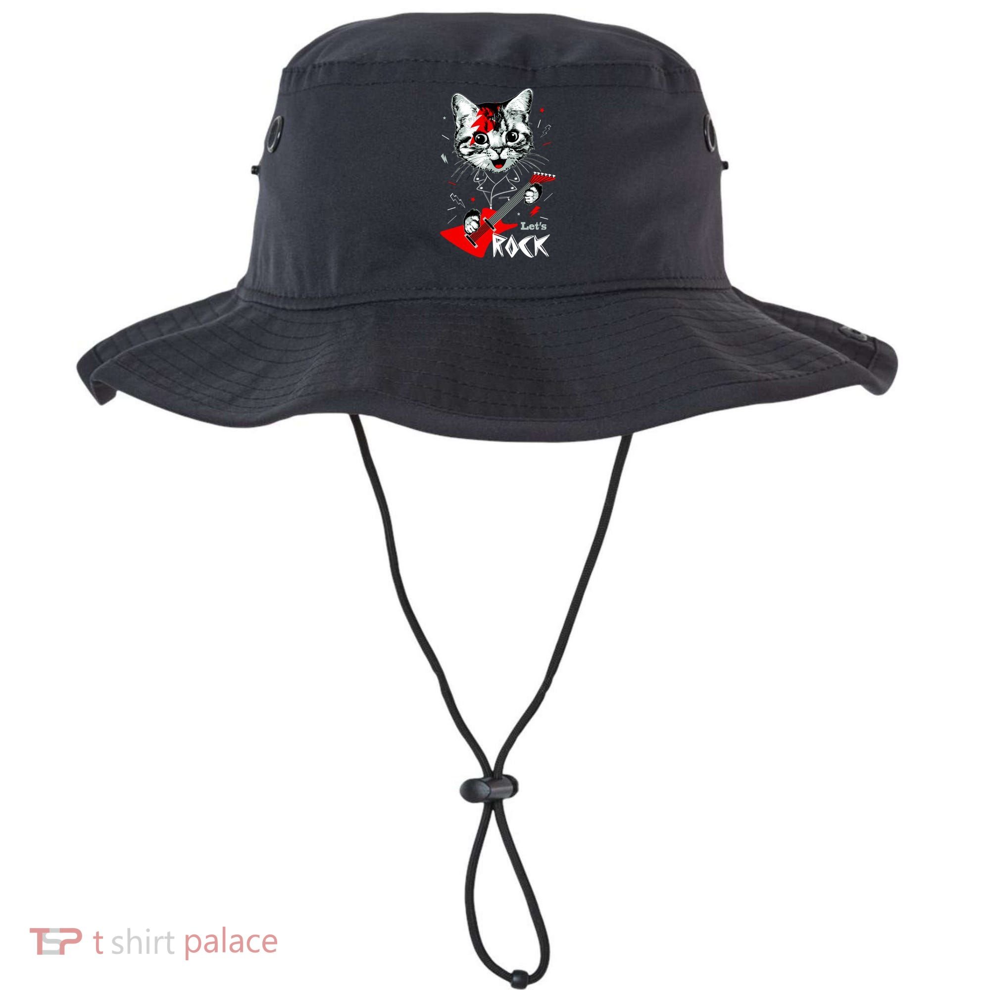 Lets Rock Cat Rock Band Guitar Rock And Roll Bucket Hat