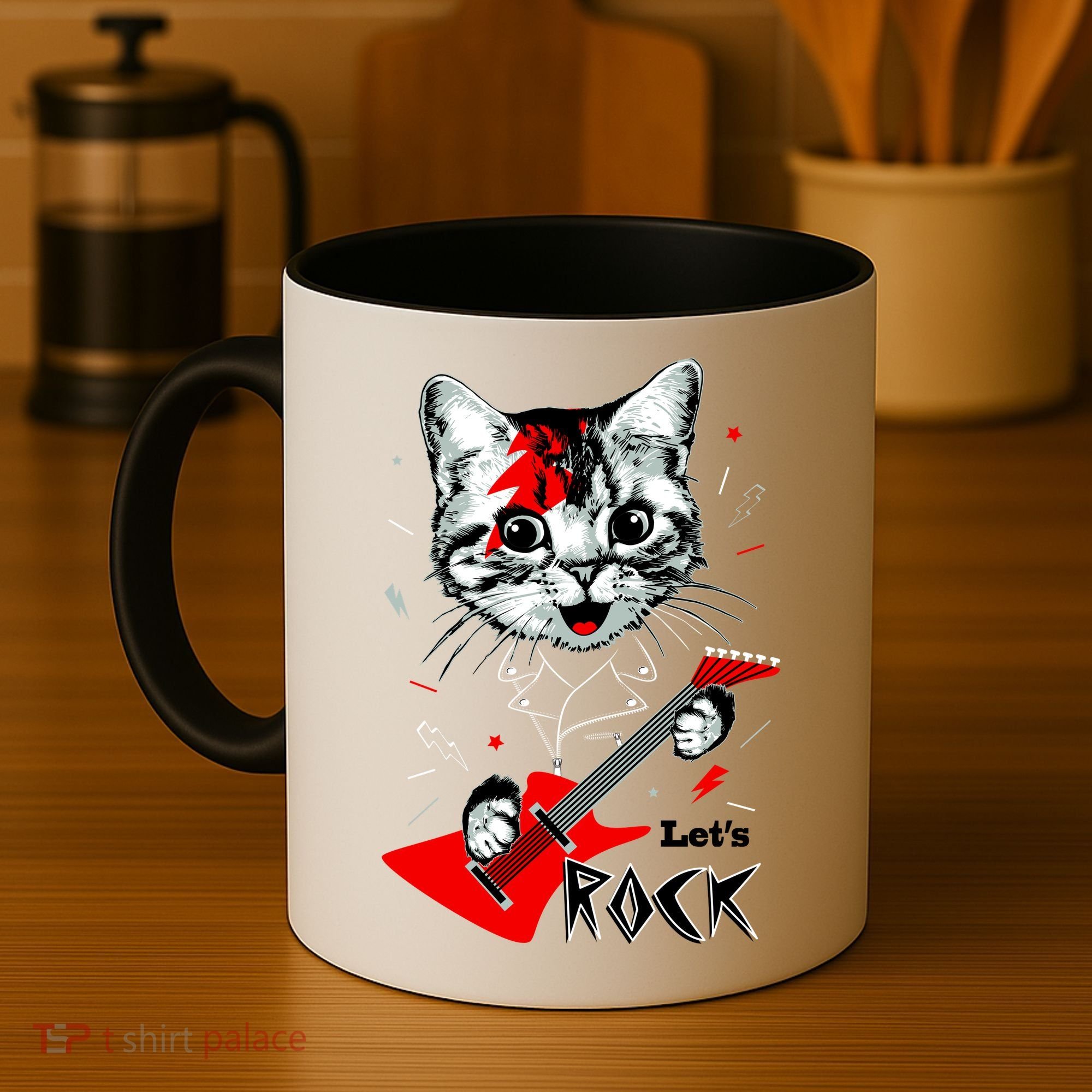 Lets Rock Cat Rock Band Guitar Rock And Roll Coffee Mug