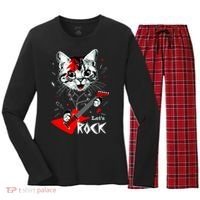 Lets Rock Cat Rock Band Guitar Rock And Roll Women's Long Sleeve Flannel Pajama Set  thumb 0