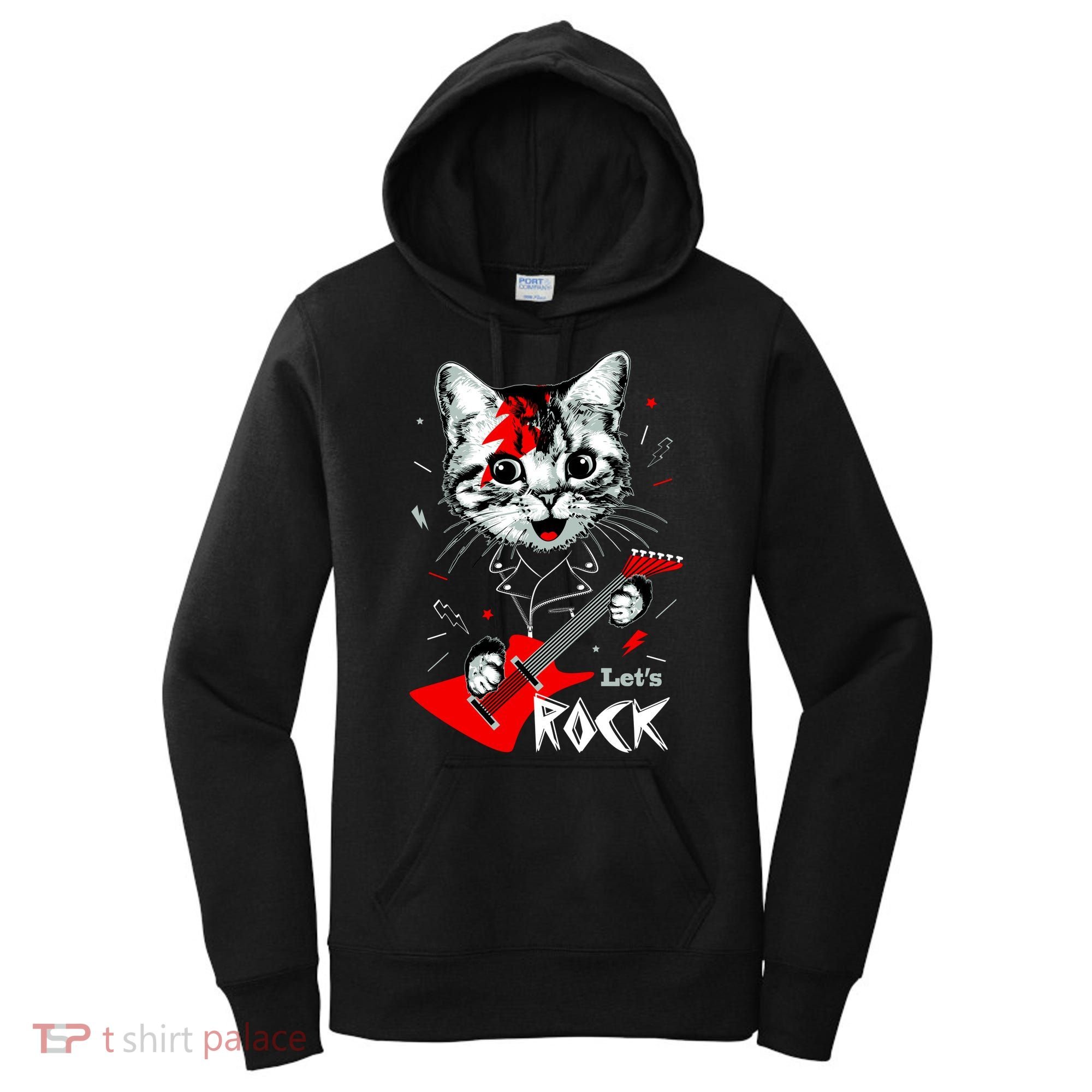 Lets Rock Cat Rock Band Guitar Rock And Roll Women's Hoodie