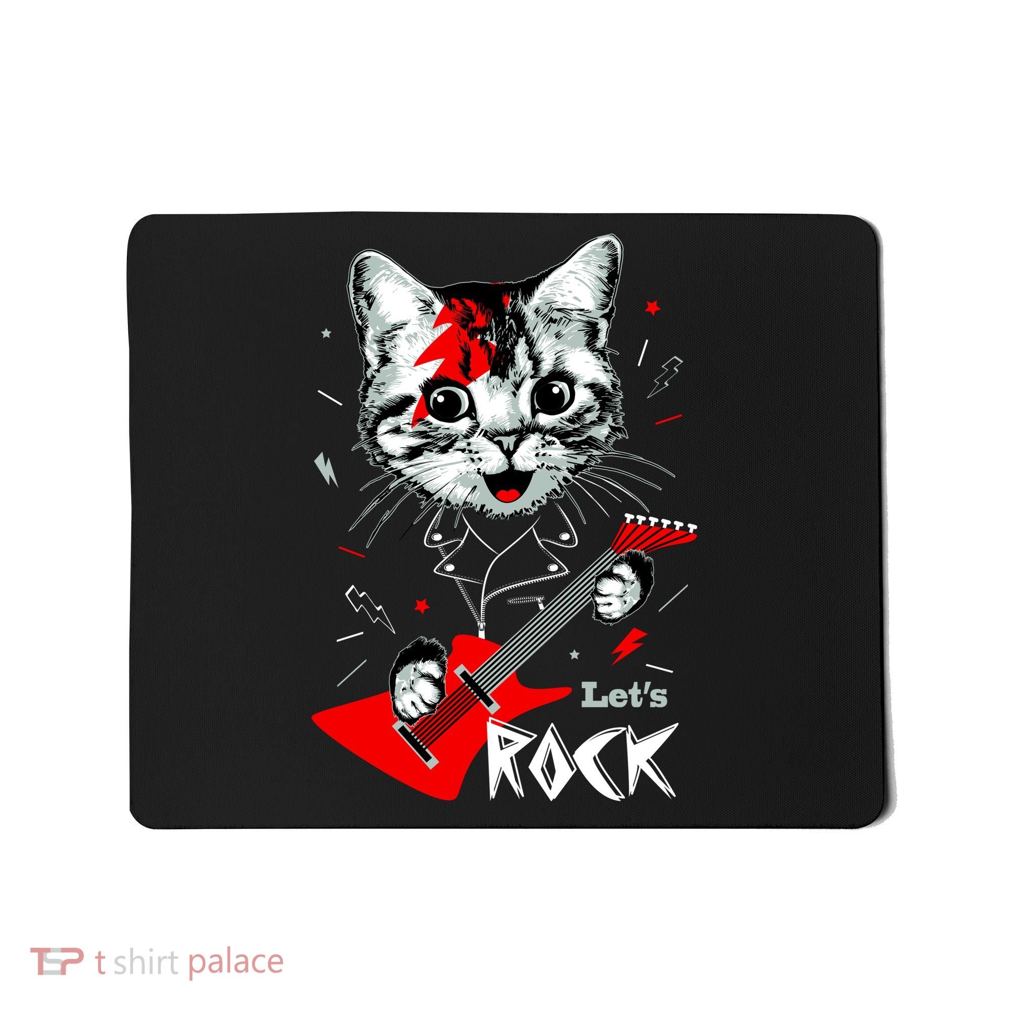 Lets Rock Cat Rock Band Guitar Rock And Roll Mousepad