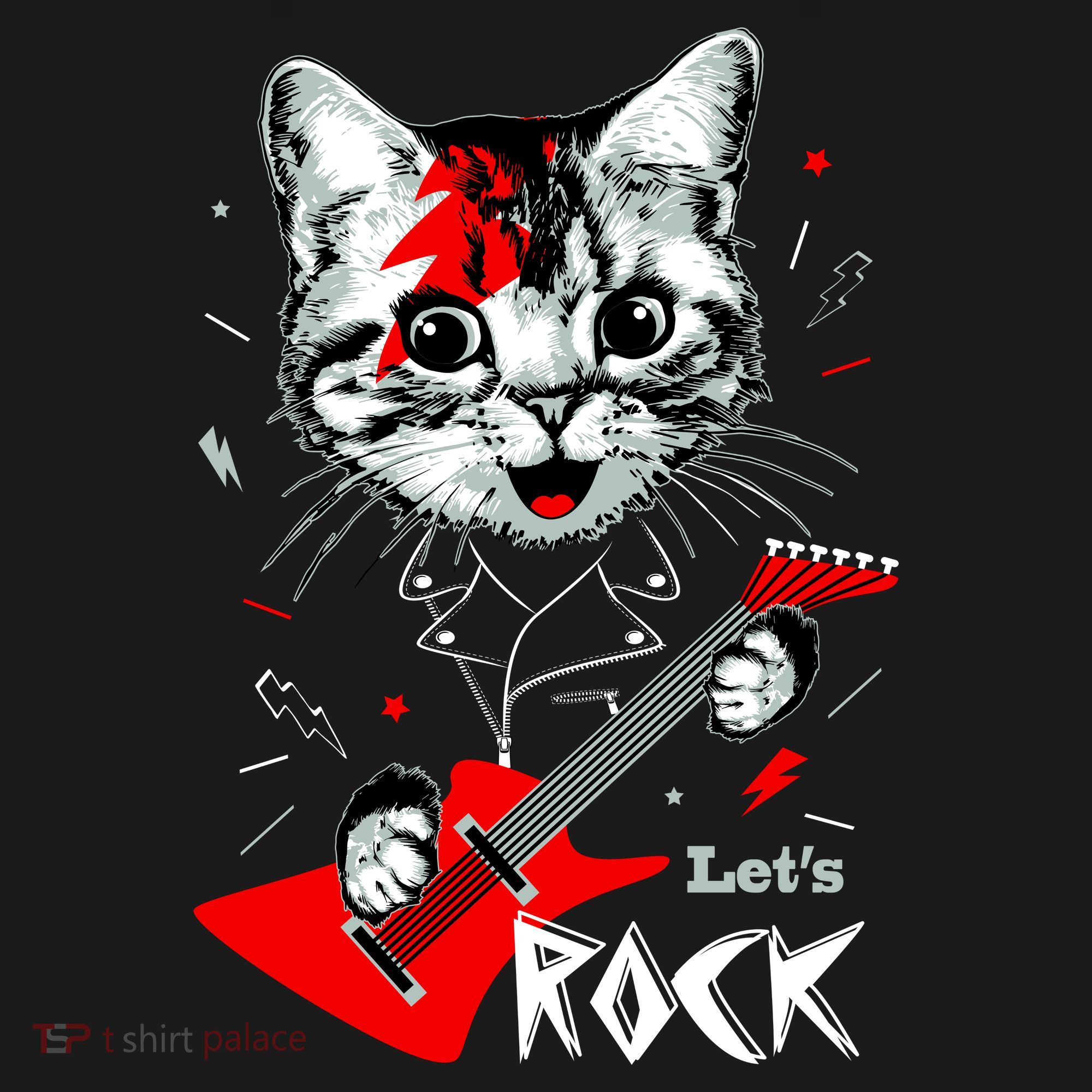 Lets Rock Cat Rock Band Guitar Rock And Roll Mousepad