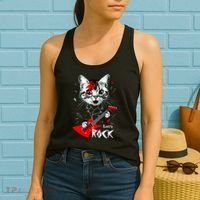 Lets Rock Cat Rock Band Guitar Rock And Roll Women's Tank Top thumb 2