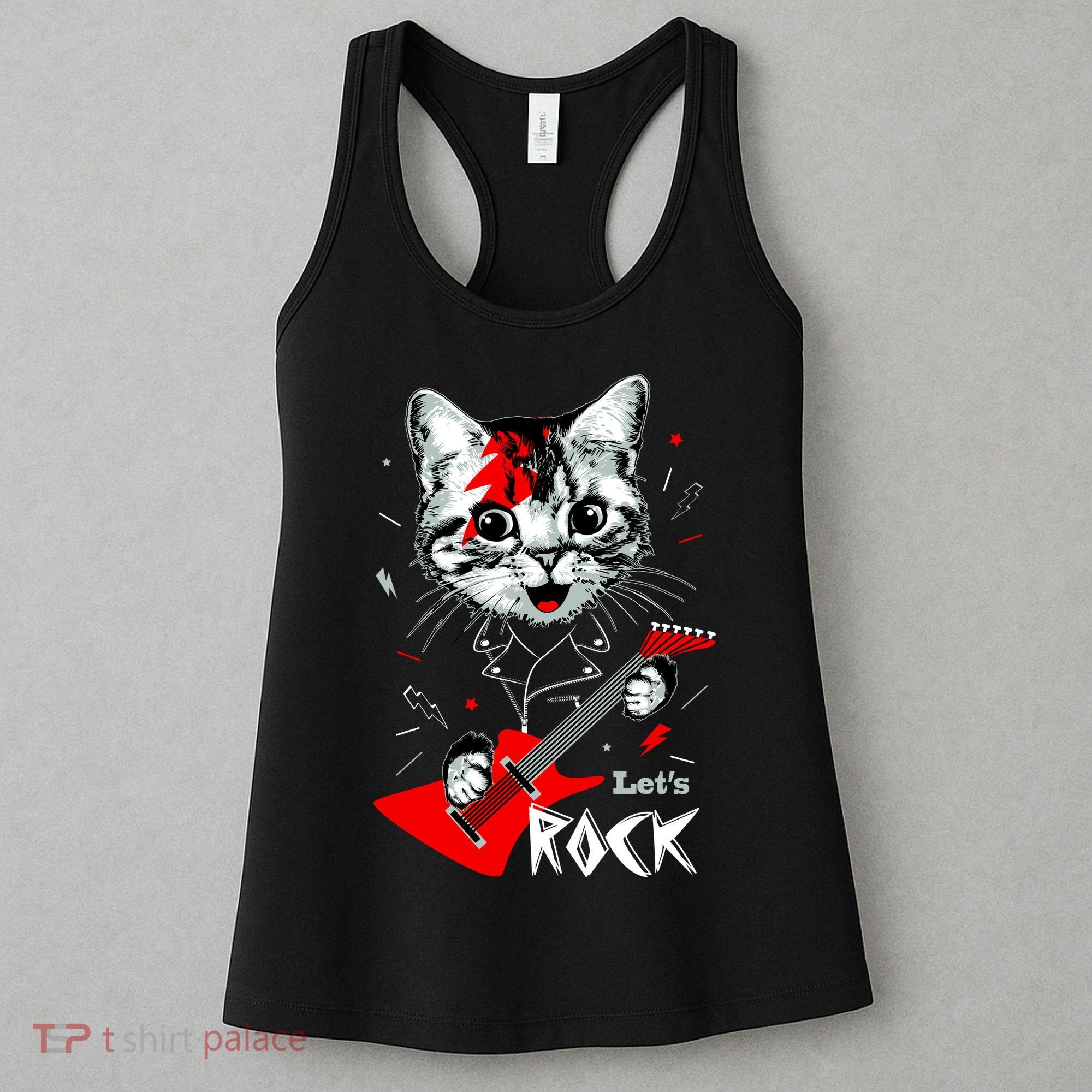 Lets Rock Cat Rock Band Guitar Rock And Roll Women's Tank Top