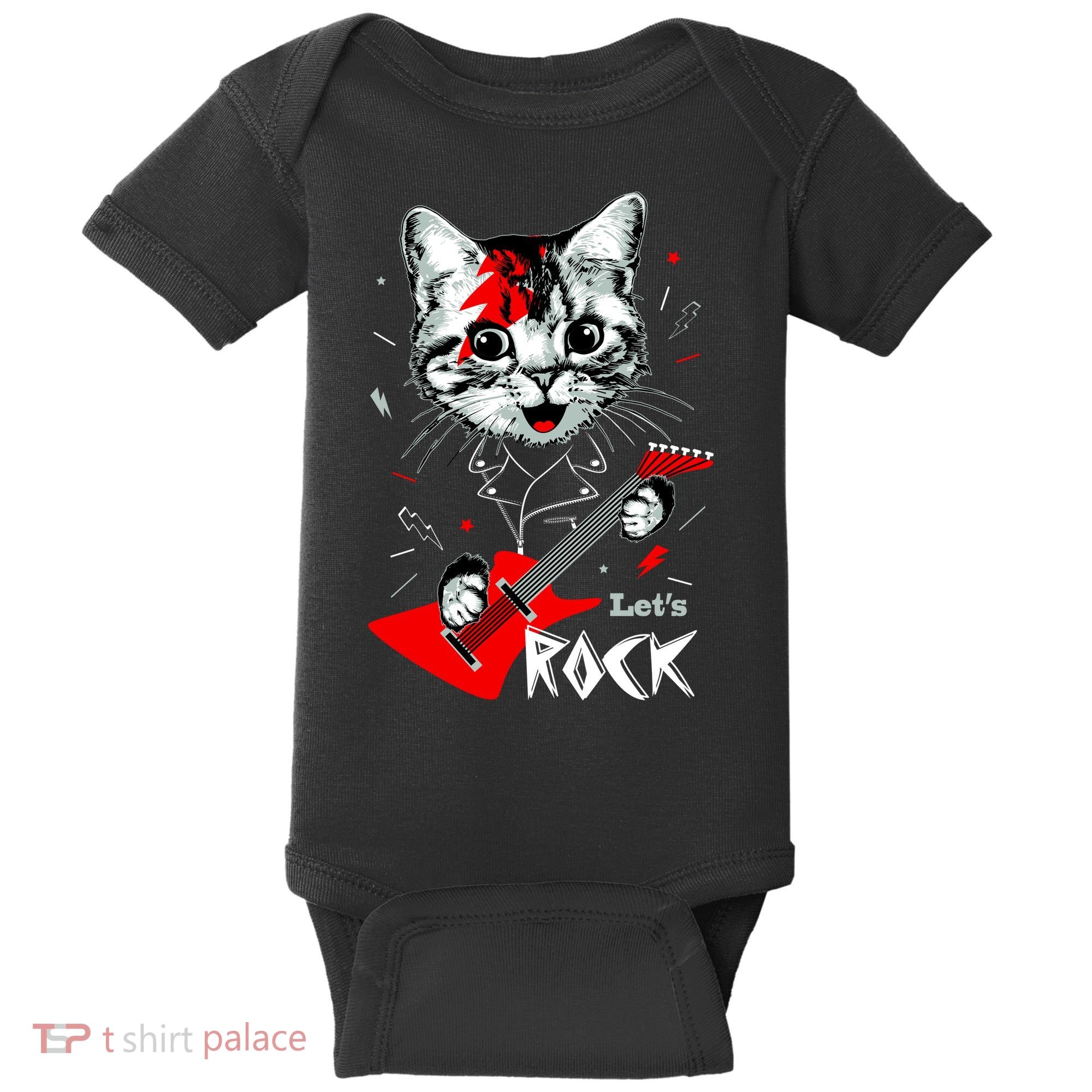 Lets Rock Cat Rock Band Guitar Rock And Roll Baby Bodysuit