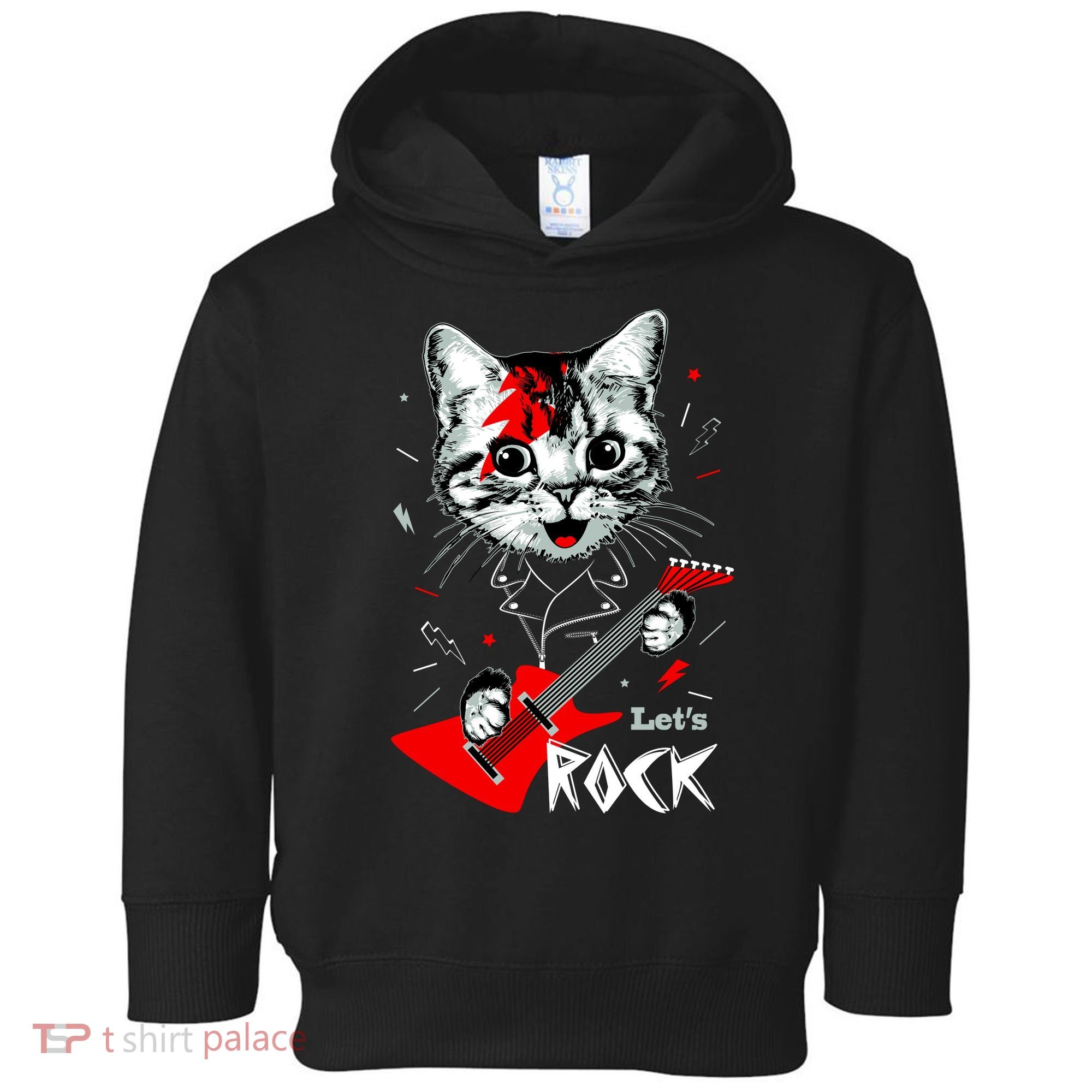 Lets Rock Cat Rock Band Guitar Rock And Roll Toddler Hoodie
